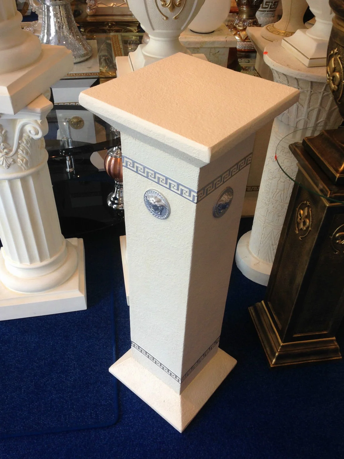 Cinar Columna de estilo meandro, mesa auxiliar de mármol, columna decorativa de 100 cm, griego, antiguo, retro, rococó, columna barroca, soporte para flores pintado a mano