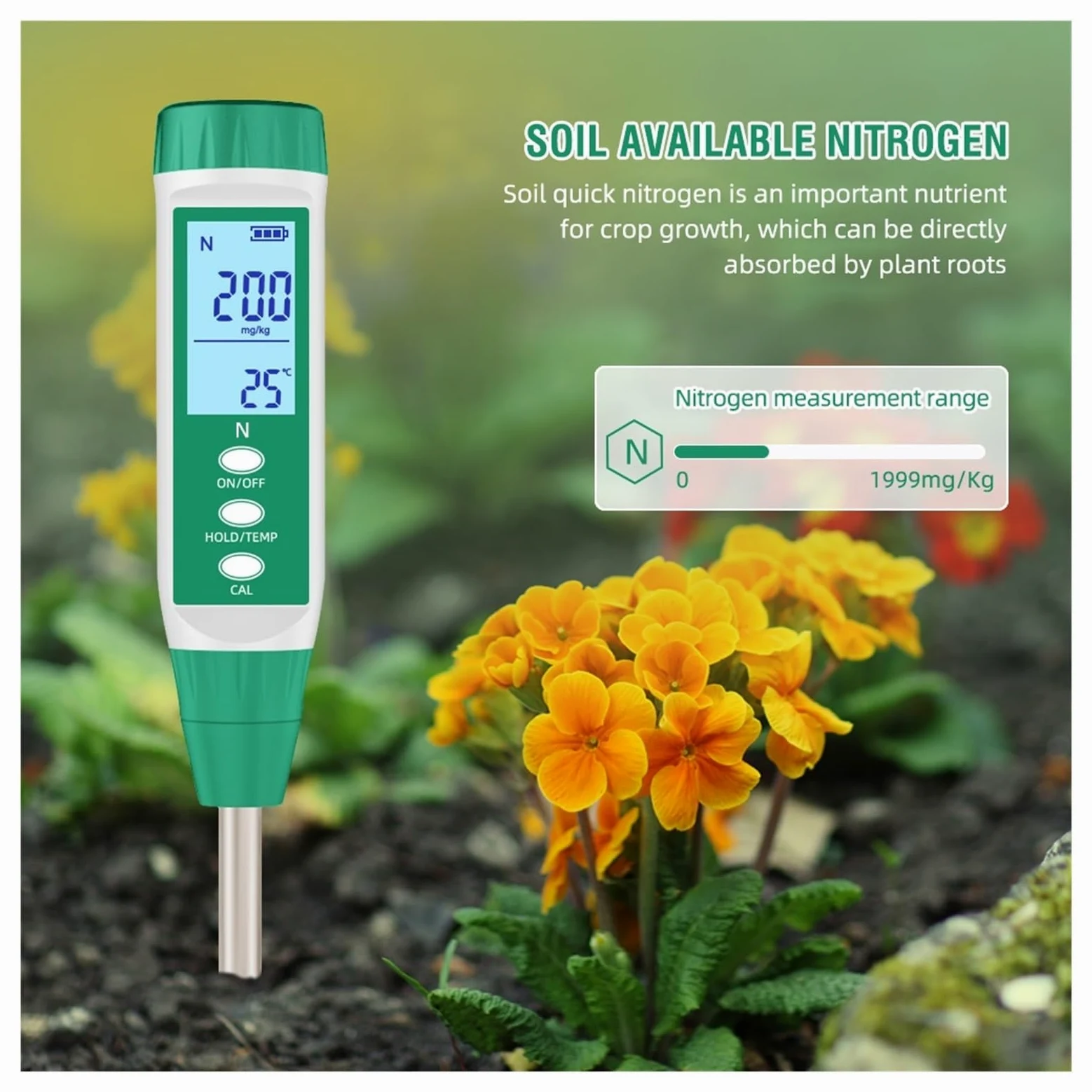 Medidor digital de NPK for suelo, analizador nutrientes nitrógeno, fósforo y potasio acción rápida, comprobador fertilidad Agricultura y actividades al aire libre