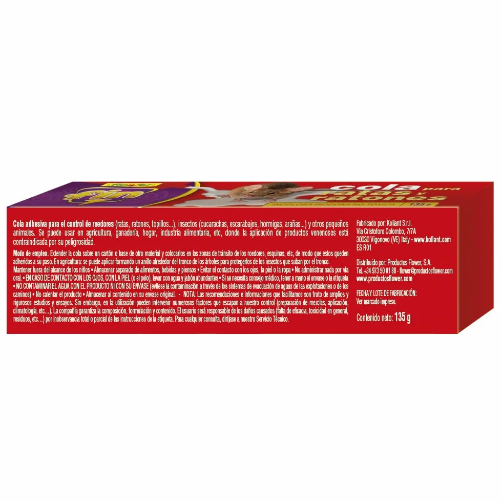Flower - Cola para Insectos Rastreros y Roedores 135 gr | Adhesivo Efectivo | Incoloro e Inodoro | No Tóxico, Tamaño 19.8x4x5.5 cm, Material Cola