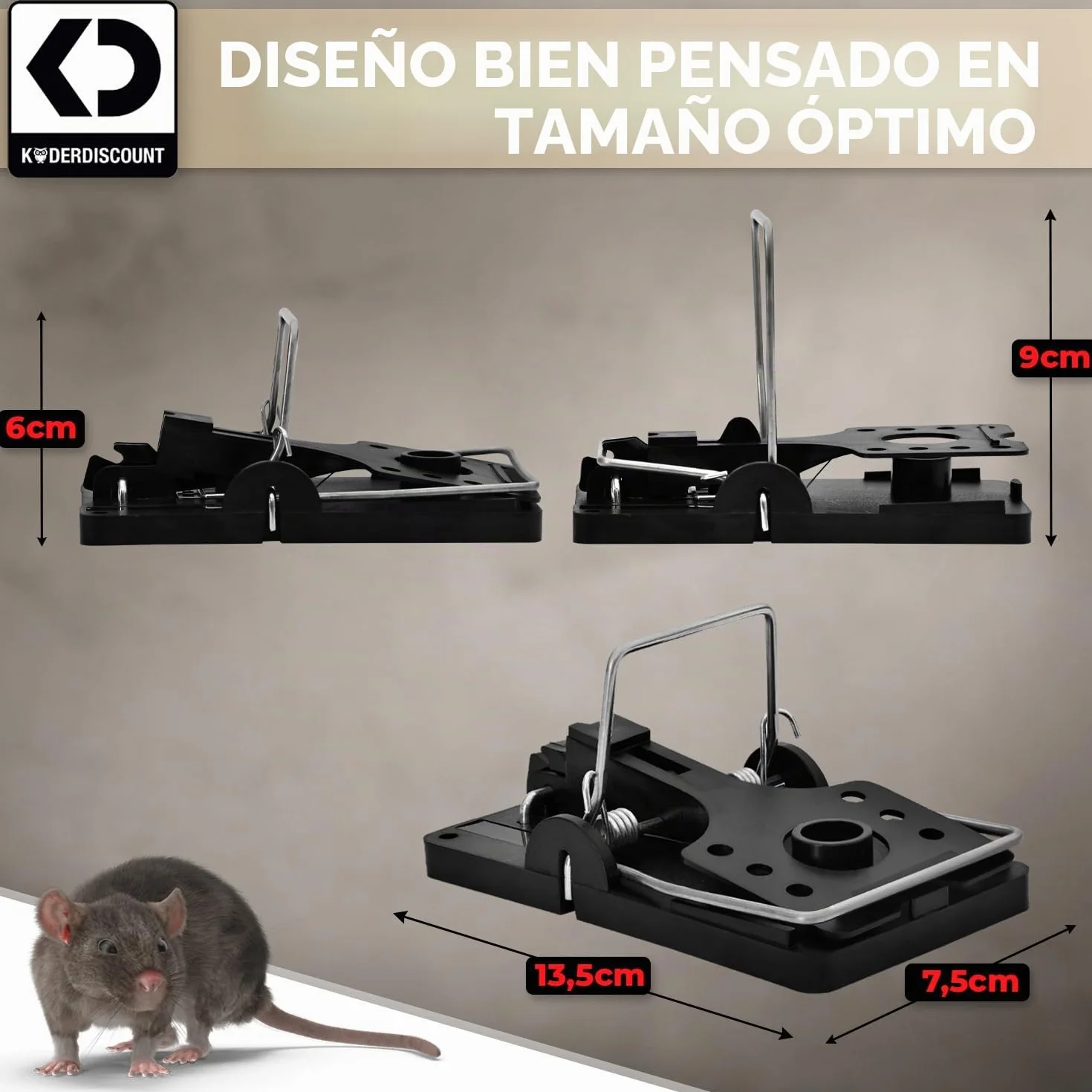 Trampa para Ratas Profesional (Pack de 3) – Trampas mecánicas potentes y reutilizables, sin veneno – Trampa higiénica para ratas para interior y exterior