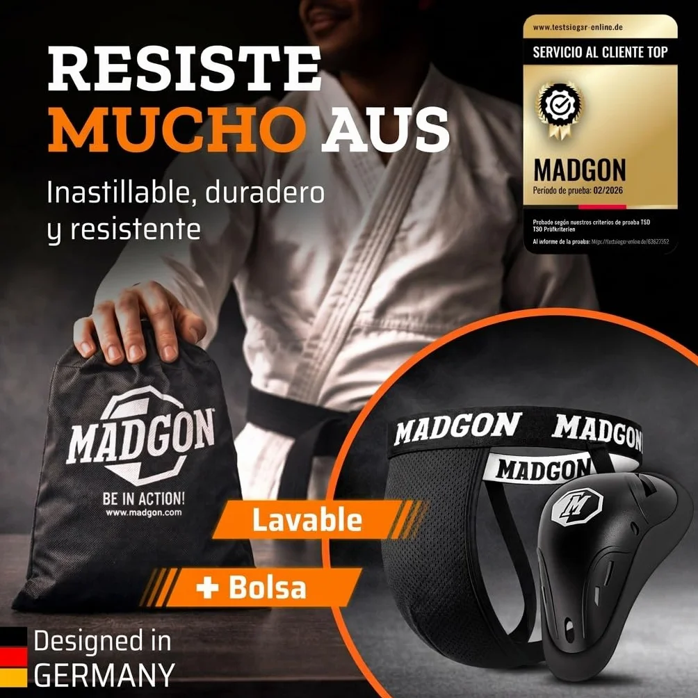 MADGON Coquilla Boxeo Protección Doble Reforzada MMA Kick Boxing Suspendorio Profesional