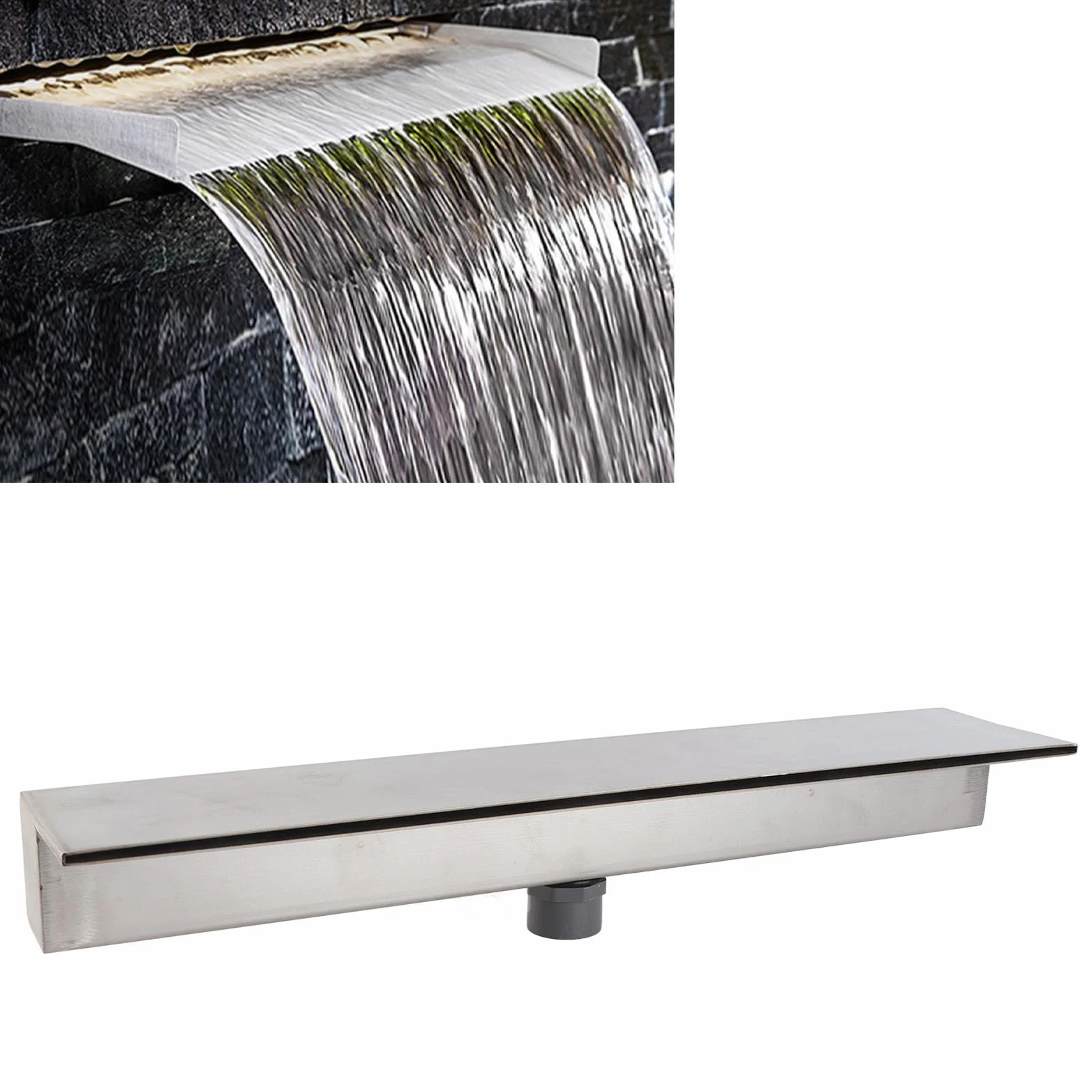Caño de Cascada de Acero Inoxidable 304, Fuente de Piscina con Diseño de Apertura Superior Ancha y Fácil Instalación, Decoraciones de Jardín Al Aire Libre (500MM)