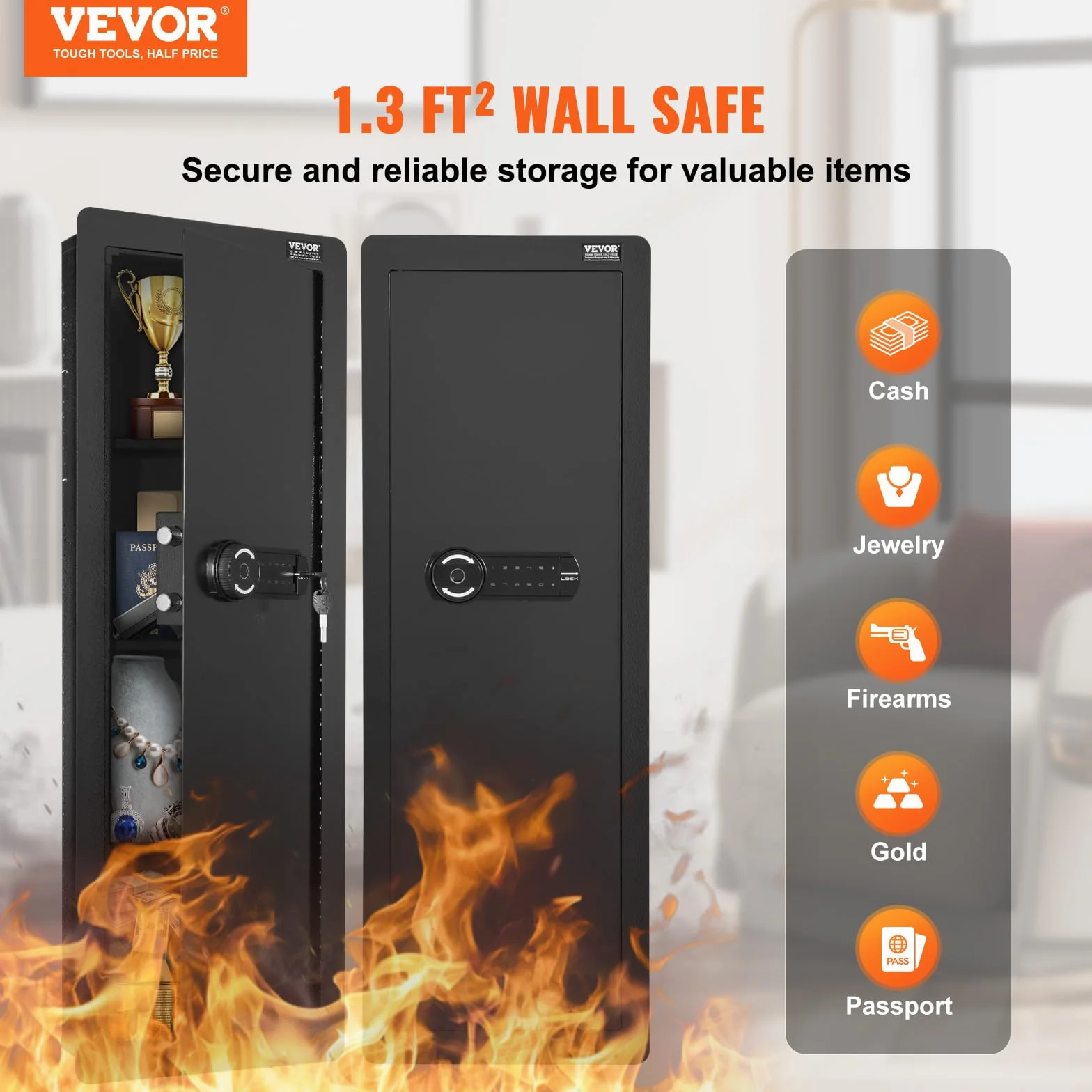 VEVOR Caja Fuerte para Armas de Pared 4 Niveles Teclado Lector Huellas Acero Laminado Frío Q235 1050x338x82 mm