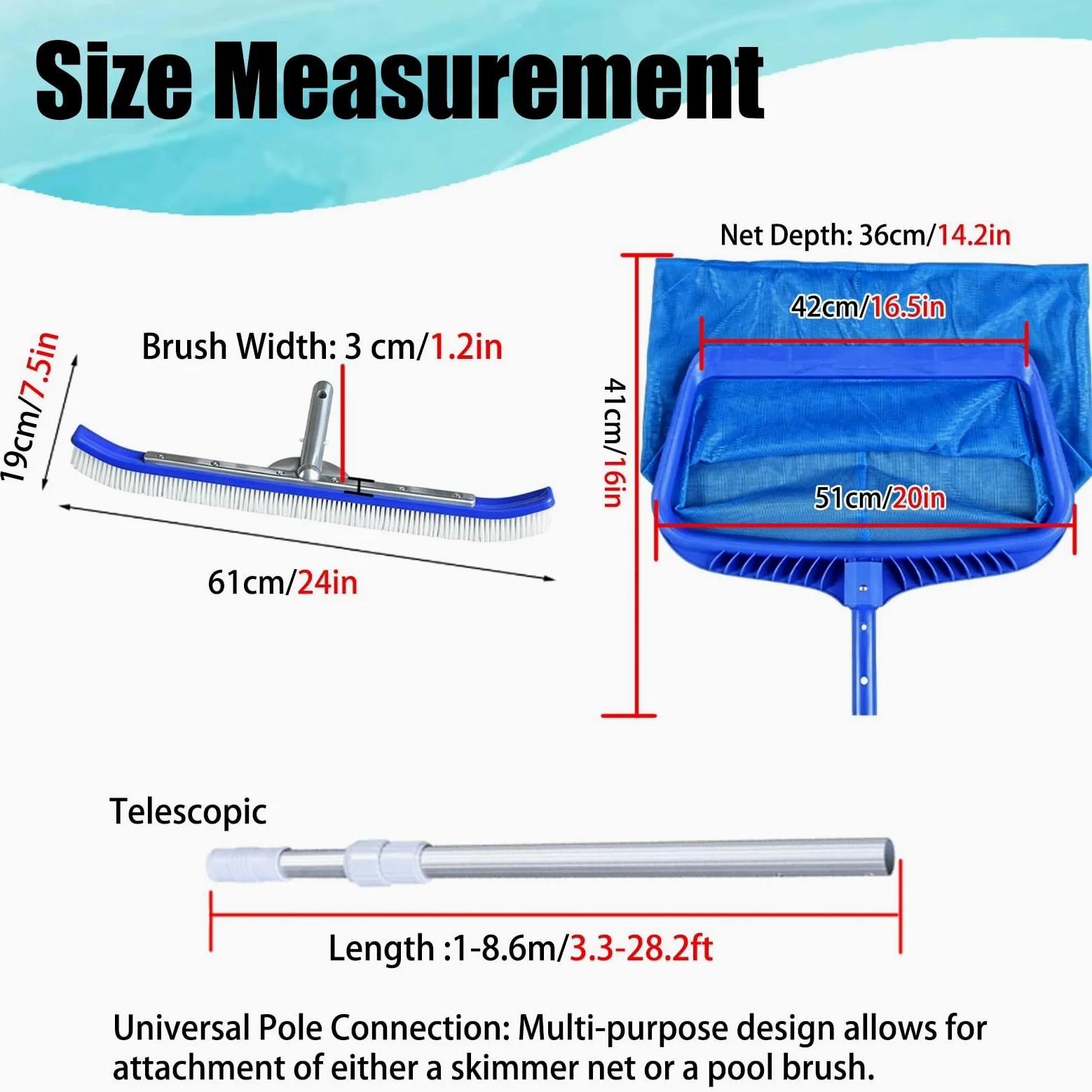 LZMZMQ Kit Limpieza Piscina Kit De Red para Equipo De Limpieza De Piscinas, Set De Limpieza De Piscinas con Palo Largo, Accesorios para Piscinas(7.7m/303.2in)