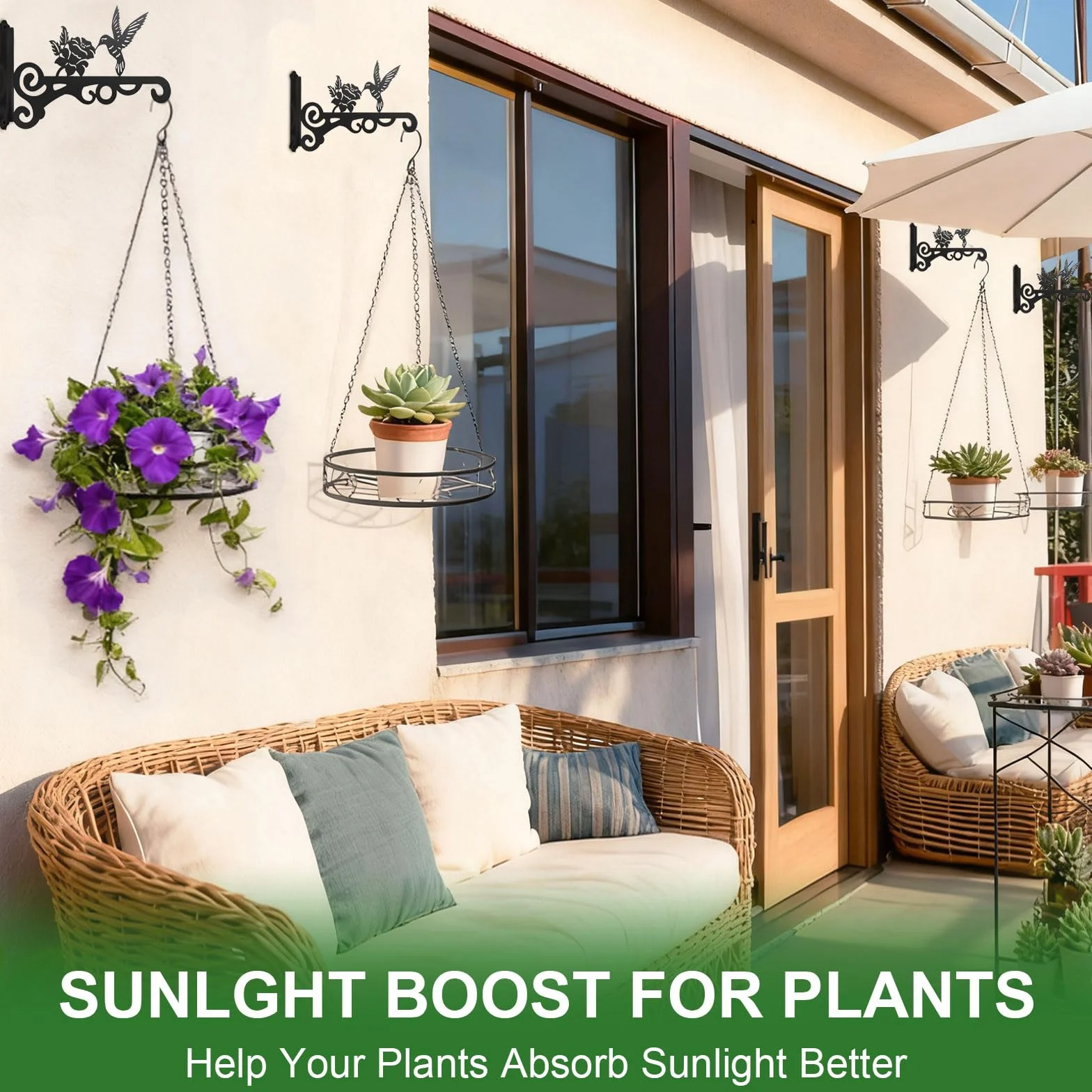 2 Piezas Ganchos de Pared para Macetas Colgantes, 25 cm Soporte para Plantas, Gancho para Macetas con Tornillos, Soporte para Macetas Colgantes Exterior para Colgar Plantas Linterna Cesta