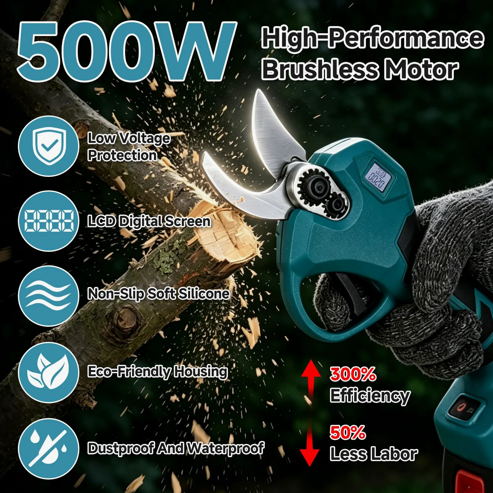 Tijeras De Podar Eléctricas Con Batería Sin Cable, Corte Máximo 25 mm Con Cuchillas De Acero SK5 E Interruptor De Seguridad, 2 Baterías 3000 mAh Para Podar Árboles, Viñas y Arbustos