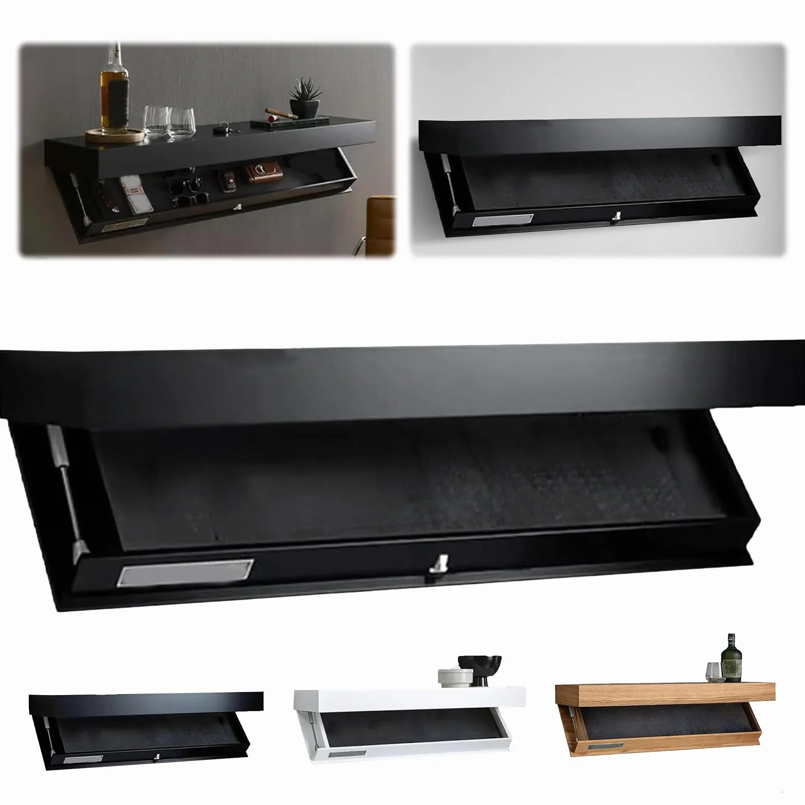Caja fuerte flotante oculta para armas, estante con compartimentos secretos, almacenamiento montado en pared