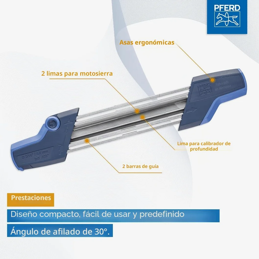 Pferd Afilador de Cadenas de Motosierra Ergonómico Chain Sharp Cs- x -4,8 millimeters, Cambio Fácil con Giro del Aparato, Sin Necesidad de desmontar, en Funda de Plástico