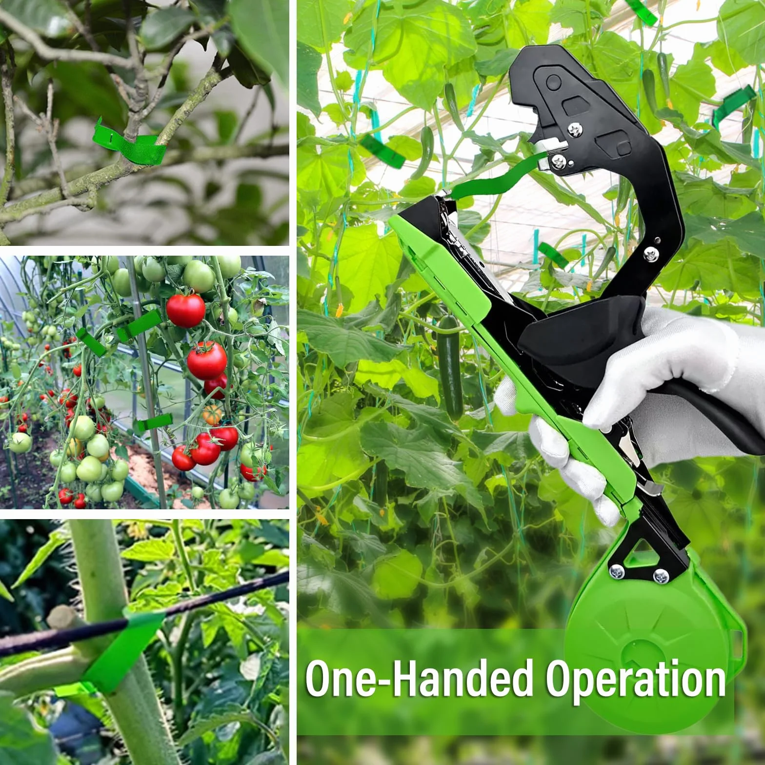 Maquina para Atar Plantas, Maquina Atar Tomates Kit Jardineria Para Atar Ramas de Plantas Atadora Agricola para Atadora con 20 Rollos de Cinta Verde para Arboles