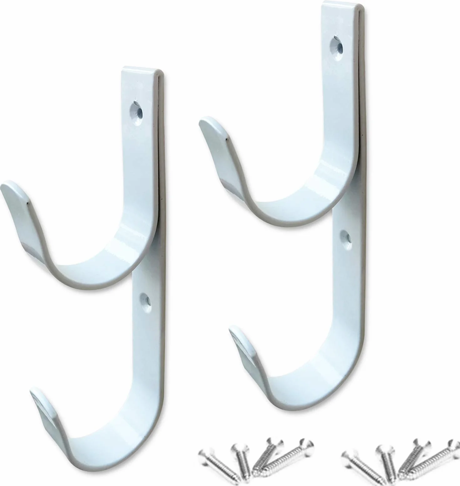 Juego de 2 perchas anchas para poste de piscina, resistentes ganchos de aluminio blanco con tornillos, ganchos perfectos para alberca, postes telescópicos, espumantes, equipo de jardín, etc.