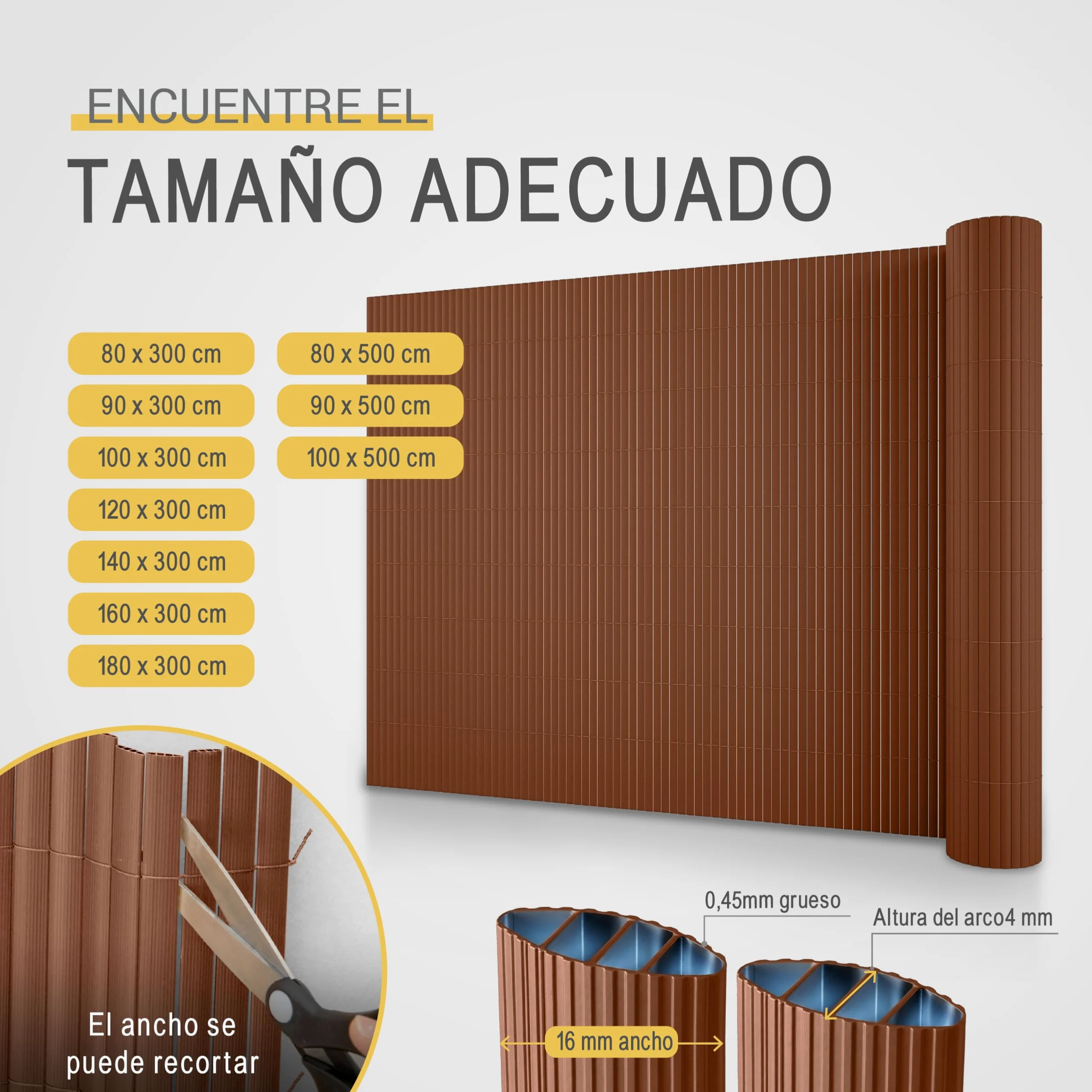 Sol Royal PVC Cañizo Jardin Ocultacion Exterior 140x300 cm Triple Refuerzo – Valla Privacidad con Clips y Perfil Remate – Pantalla para Balcón Resistente a Intemperie y Rayos UV – Marrón