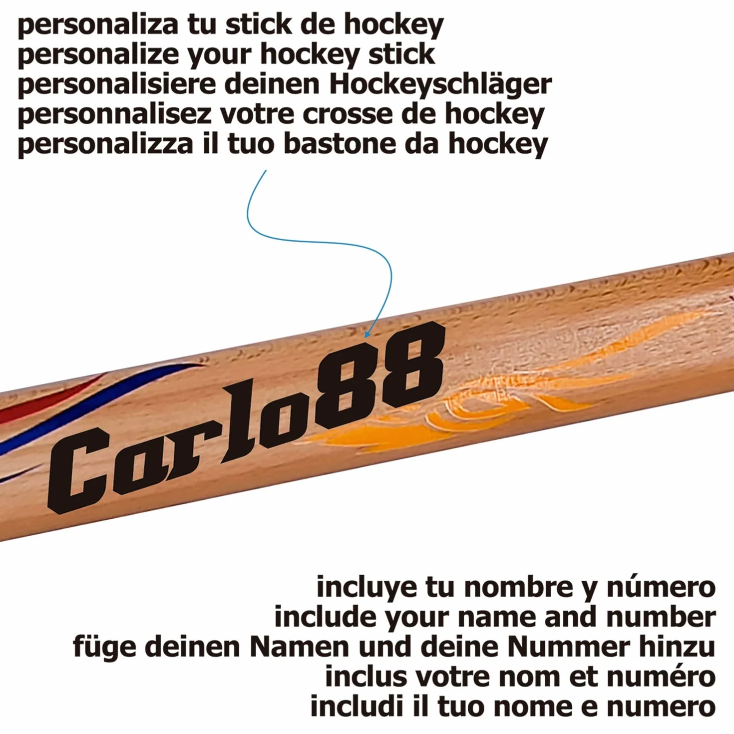 Fury Stick de Hockey Profesional Mango Hickory Pala Laminada Fibra Exterior Semi-rígido 500g