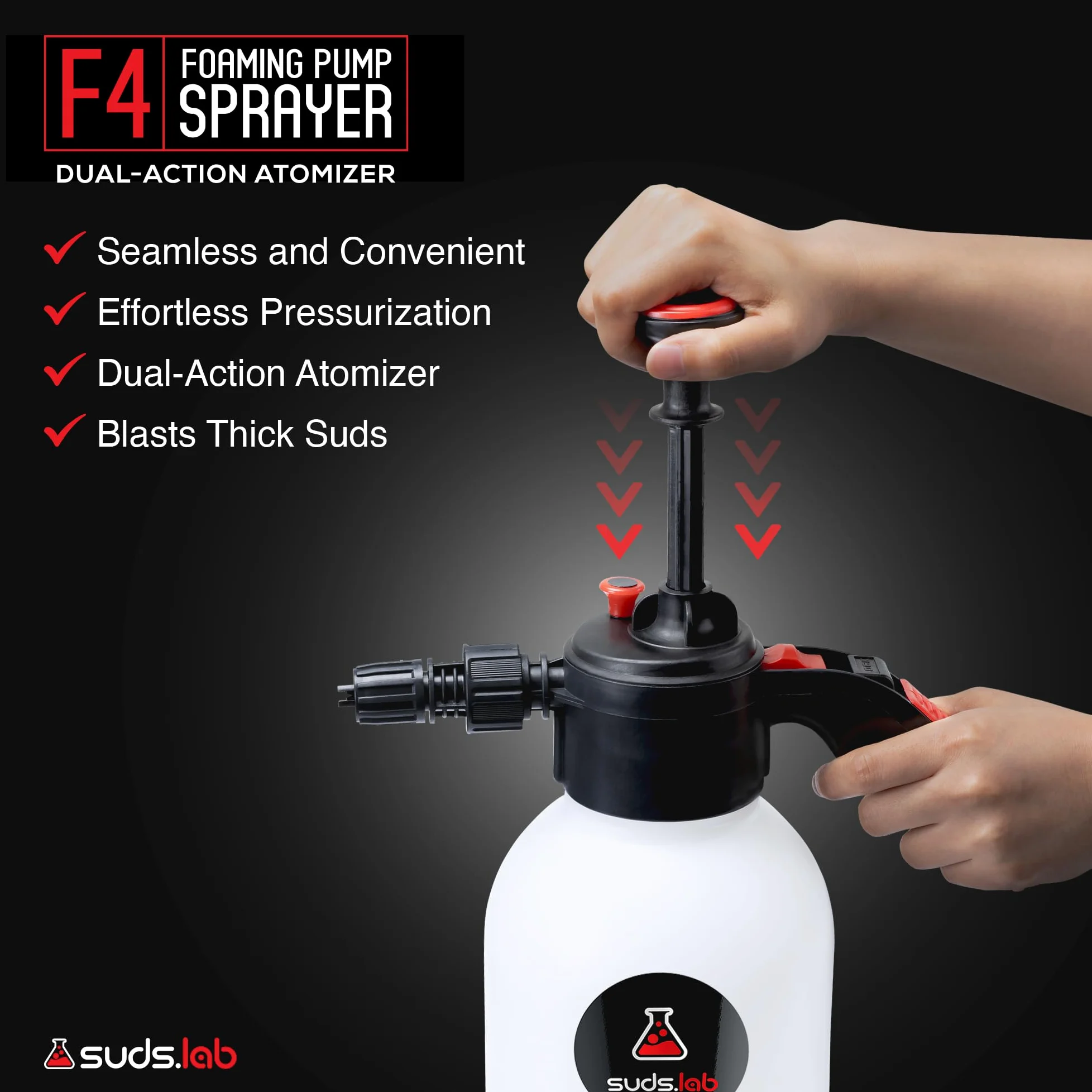 Suds Lab F4 - Pulverizador de bomba de espuma, para el hogar, el jardín y el coche (botella de 70 onzas)