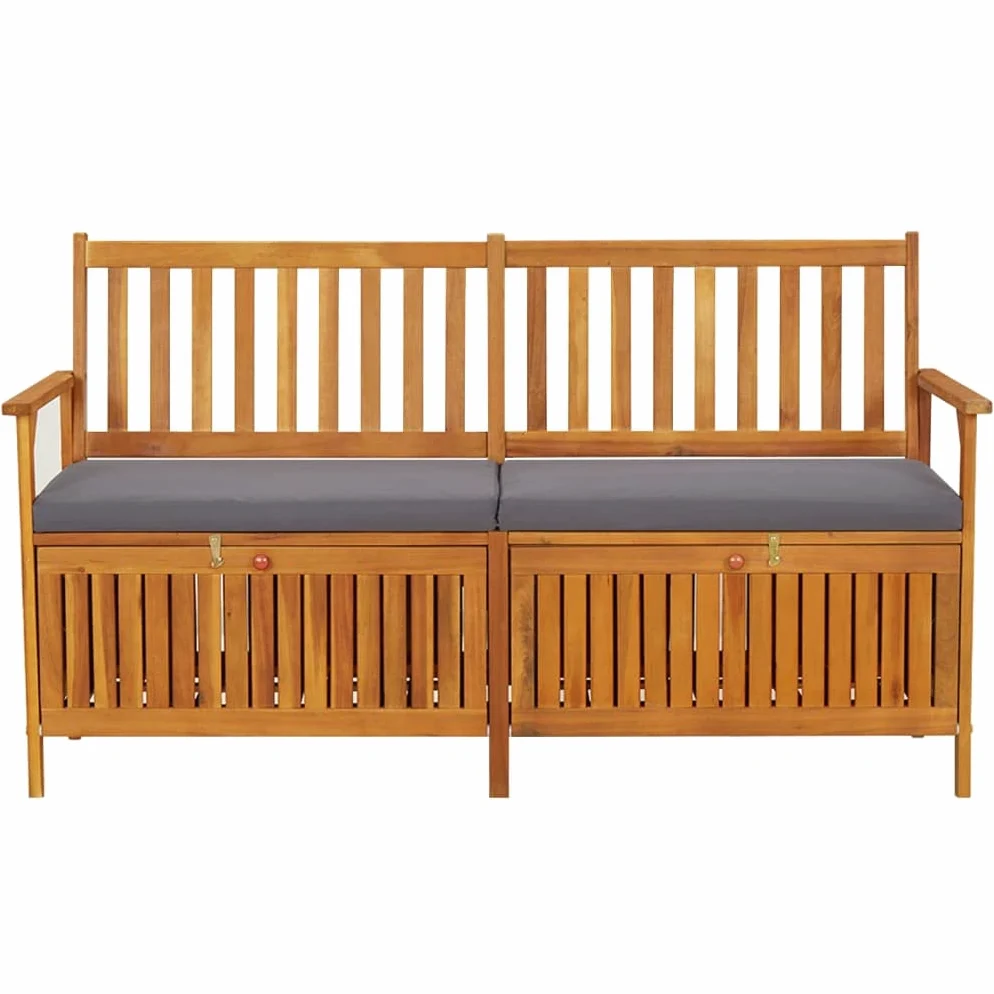 vidaXL Banco de Almacenaje con Cojín Contenedor Otomana Taburete Asiento Butaca Baúl Cofre Patio Muebles Madera Maciza de Acacia 148 cm