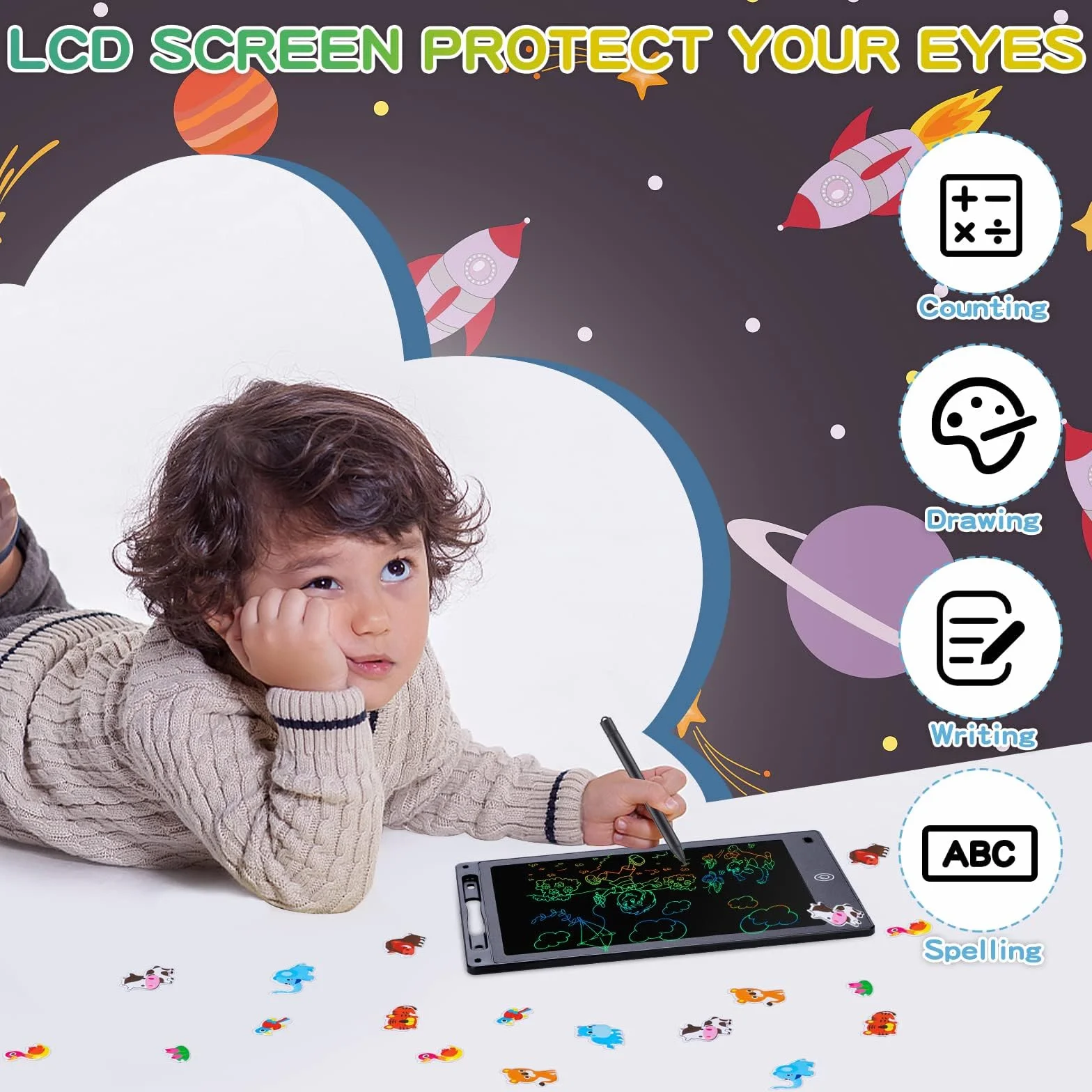 Vistoso Tableta de Escritura LCD 10 Pulgadas, Pizarra Mágica Reutilizable para Niños