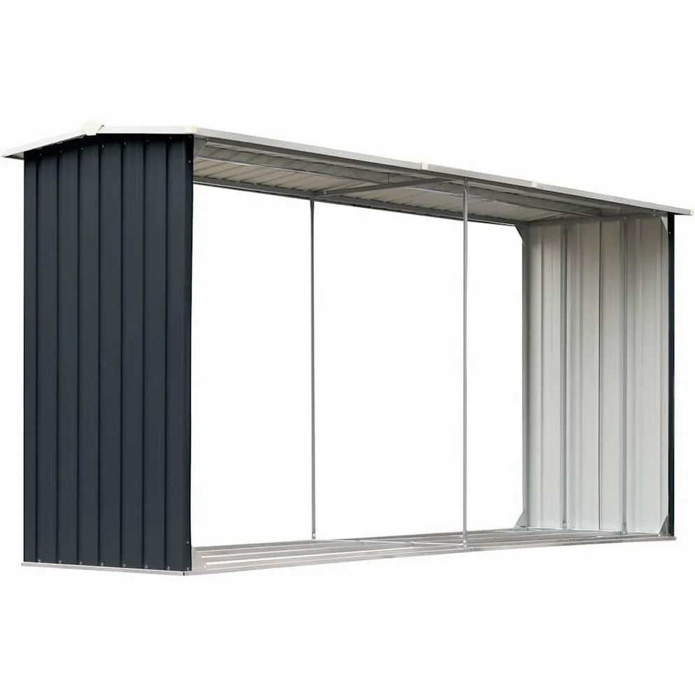 vidaXL Casetilla Leña Acero Galvanizado Soporte Madera Almacenaje Terraza Patio Estructuras Organizadores Duradera Resistente Antracita 30x92x153cm