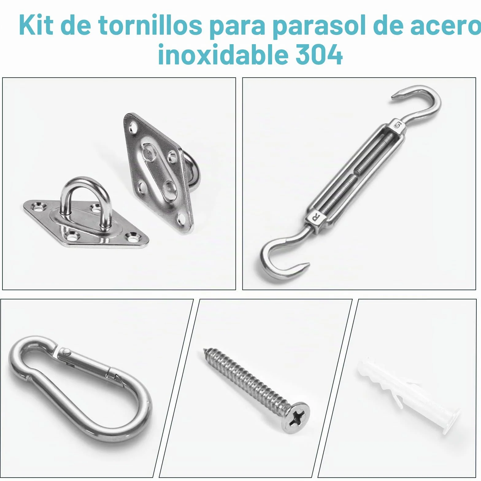 HOMPER Juego de Accesorios para toldos, Juego de herrajes de Acero Inoxidable para Trabajo Pesado con sombrilla Sun Shade para triángulo y escuadra, Accesorios de fijación de Vela Sun Shade