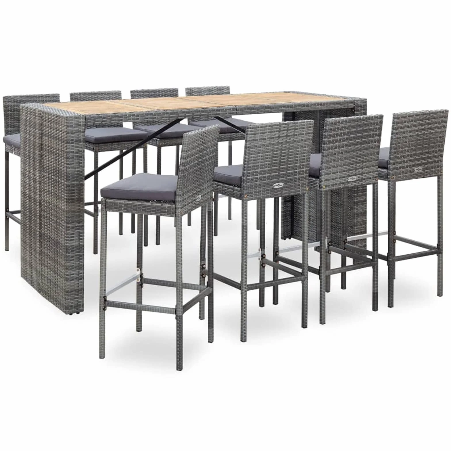 Homgoday Set Muebles Bar Jardín, 9Piezas y Cojines Patio Terraza Conjunto Casa Exterior Comedor Aire Libre Mesa Silla Asientos Ratán Sintético