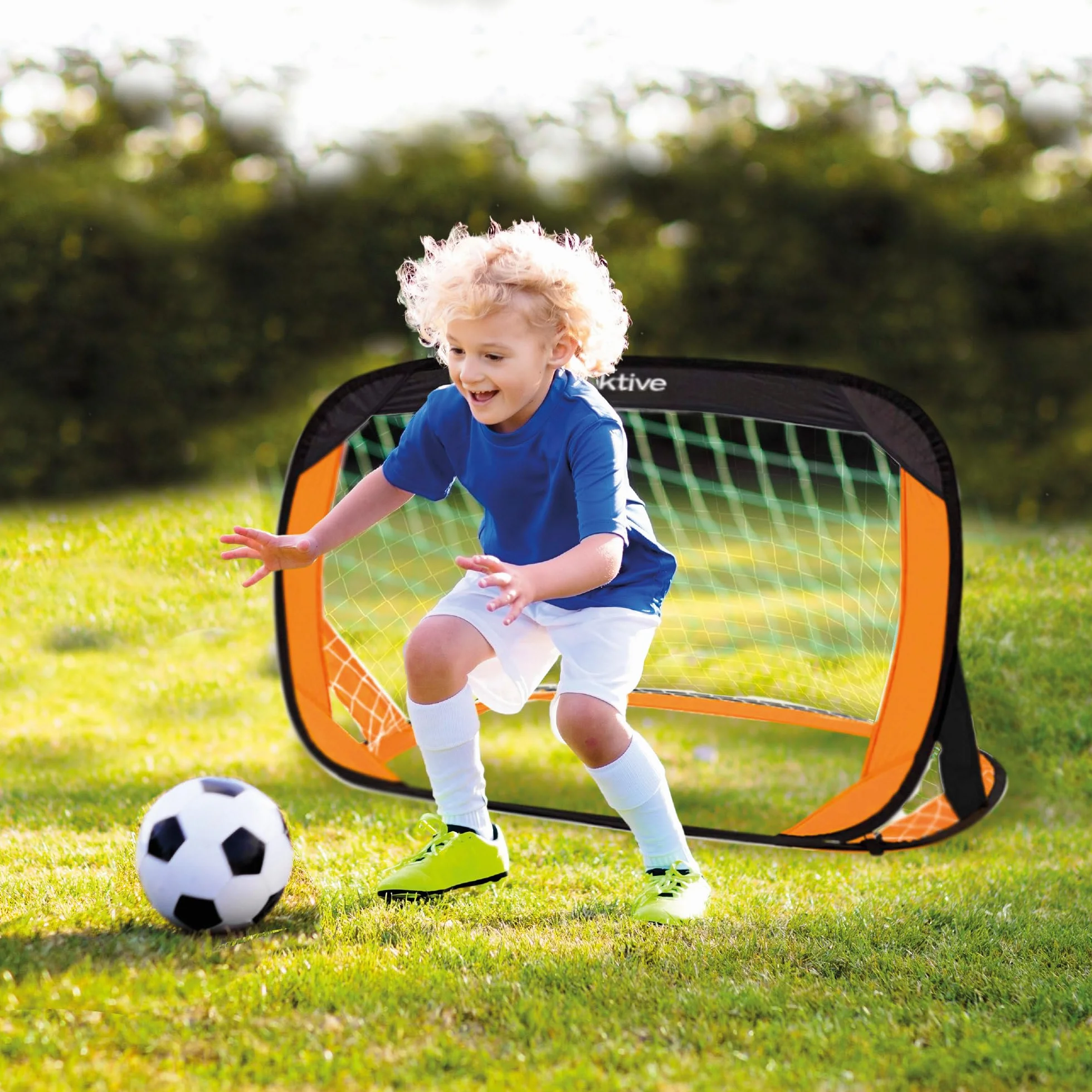 AKTIVE Set 2 plegables porterías de fútbol para niños 120x80x80 cm negro naranja