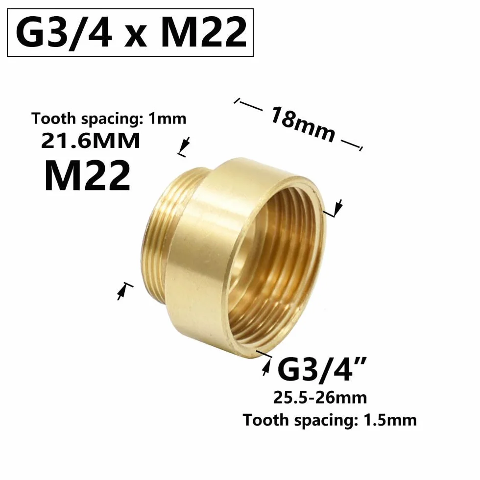 Conector de latón de 3/4" a rosca M22, adaptador para grifo de jardín y hogar, acoplamiento de junta duradera, accesorios, b