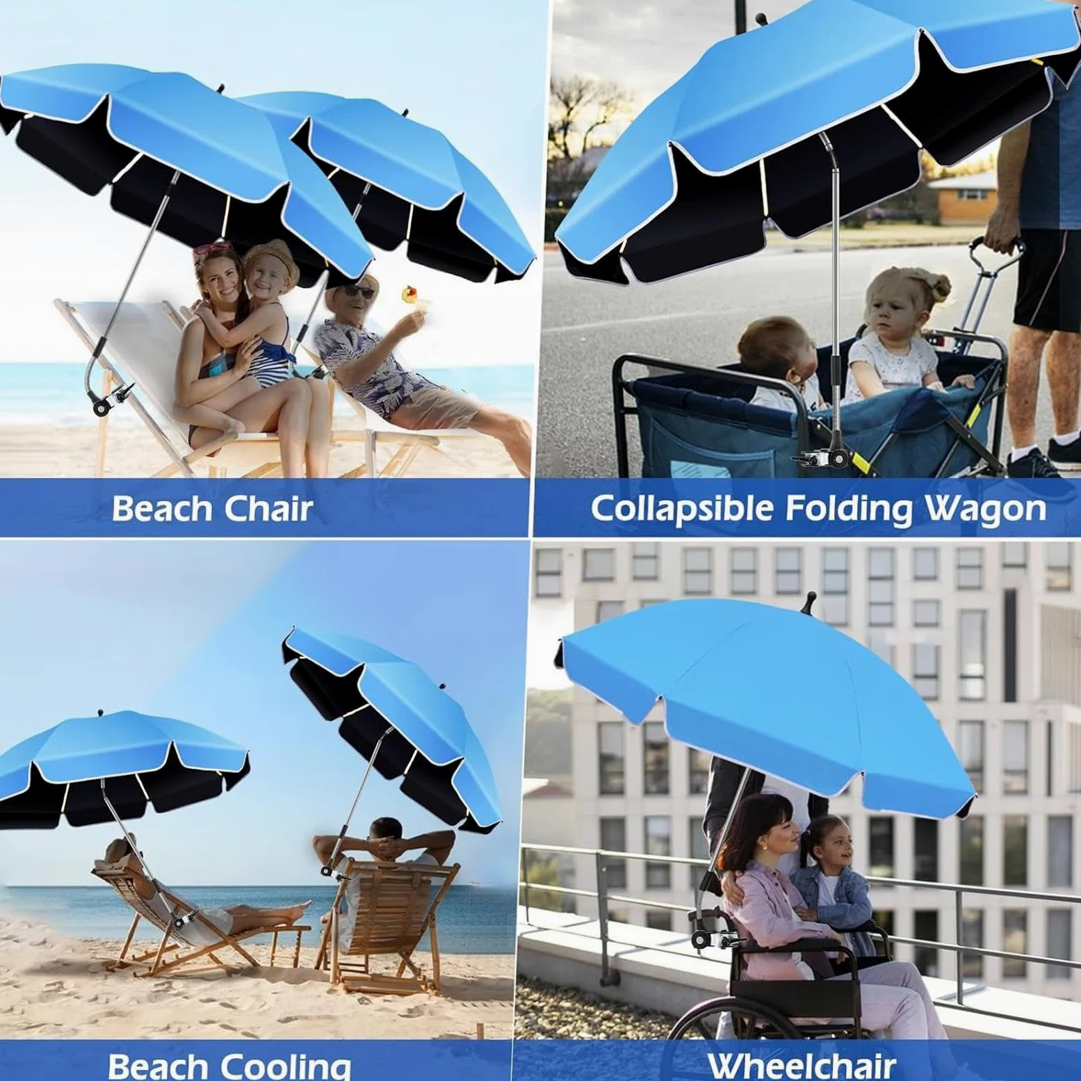 Sombrilla Para Silla De Playa Con Abrazadera,Sombra Con Clip Ajustable 360° Y Protección UV | Sombrilla De Pesca Con Abrazadera - Exteriores Camping Playa Jardín Pesca Patio Trasero Balcón Vacaciones