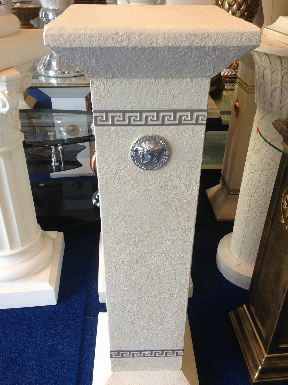 Cinar Columna de estilo meandro, mesa auxiliar de mármol, columna decorativa de 100 cm, griego, antiguo, retro, rococó, columna barroca, soporte para flores pintado a mano