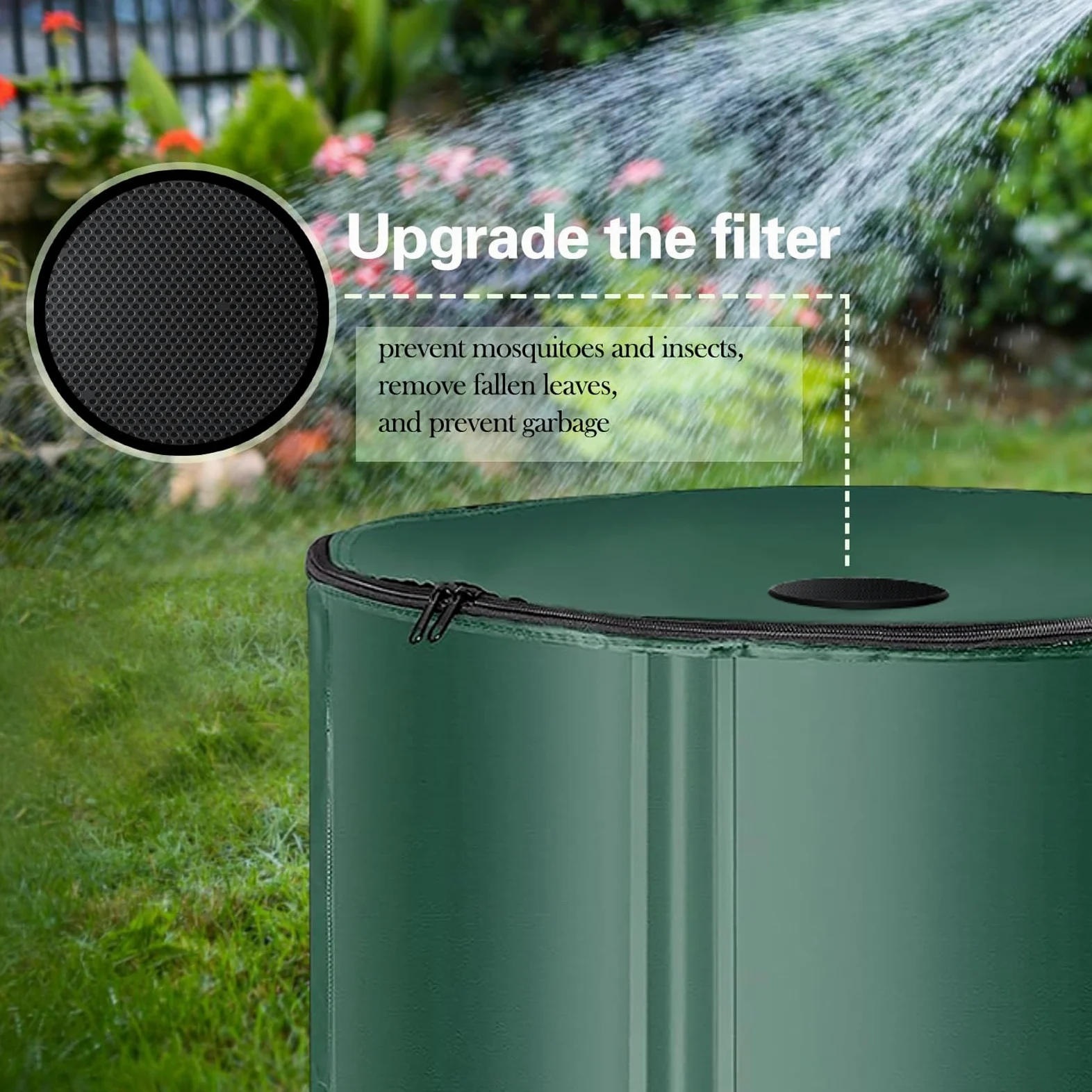 Depósito de recolección de agua de lluvia de 50 litros con grifo, depósito de agua portátil y botella de agua Reu para uso en exteriores