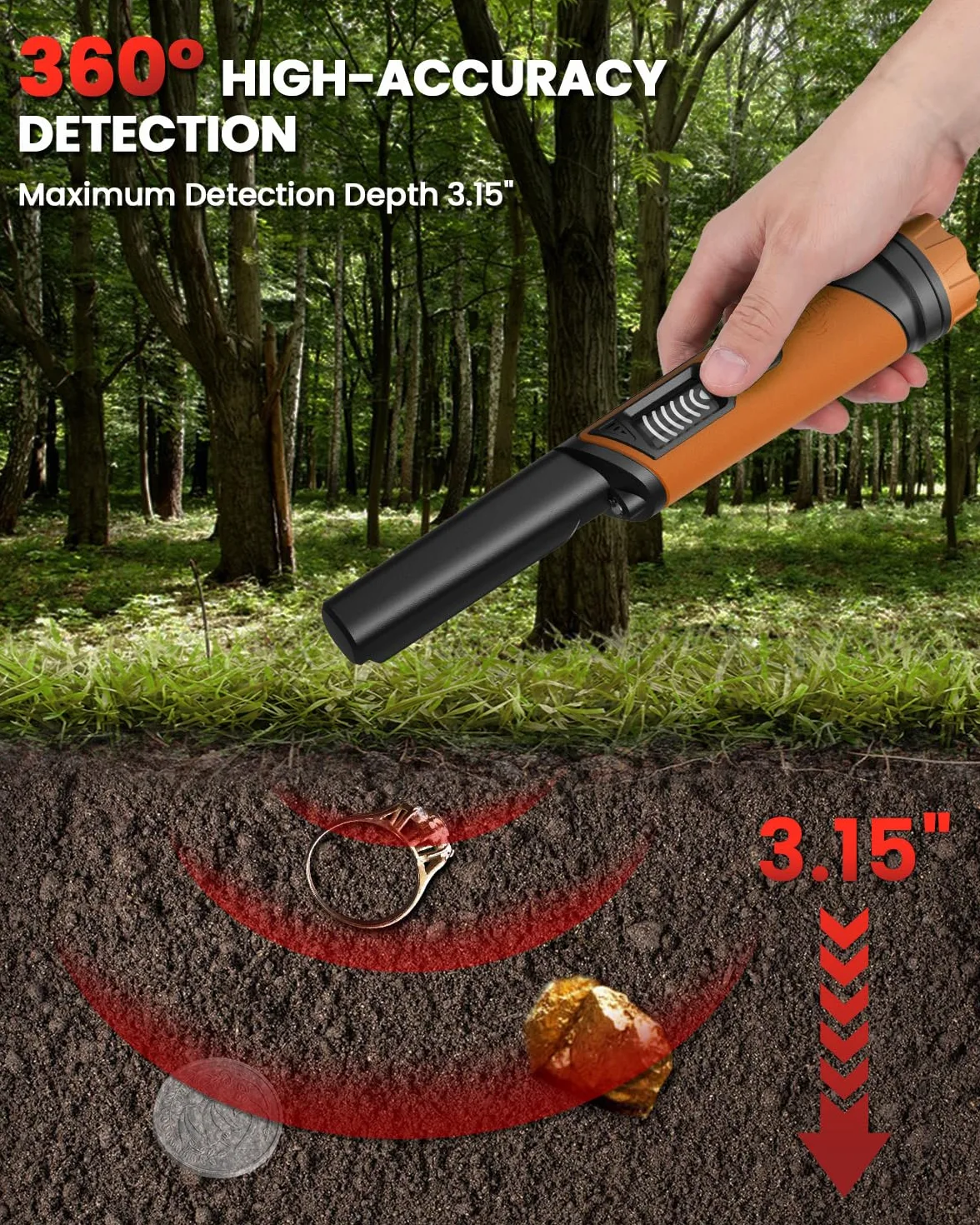 DR.ÖTEK Detector de metales Pinpointer IP68 totalmente impermeable submarino de mano puntero varita, pantalla LCD, detector de metales pequeño para adultos, alta precisión, 3 modos de alerta, para