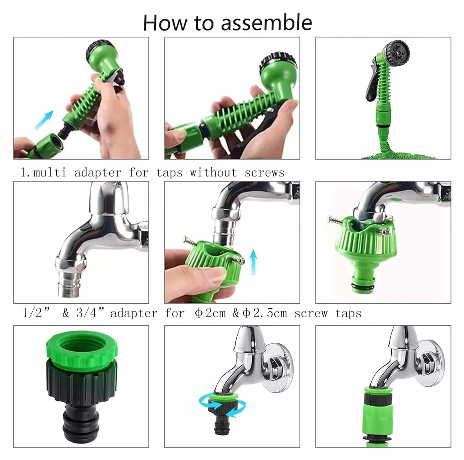 Manguera de jardín ligera extensible Manguera de riego de jardinería, riego telescópico, pulverizador multifuncional, pistola de agua de alta presión(Blauw,53m(175ft))