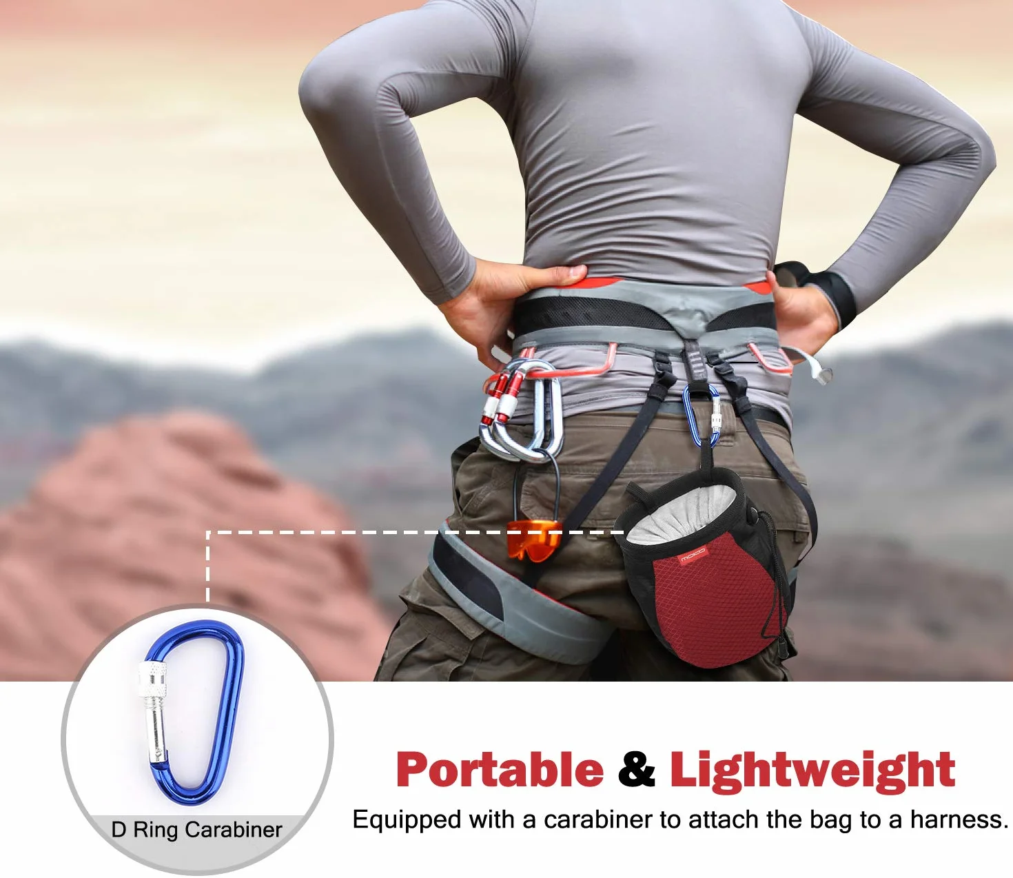 Moko Bolsa de Magnesia para Escalada con Cinturón Ajustable y Bolsillo Cremallera