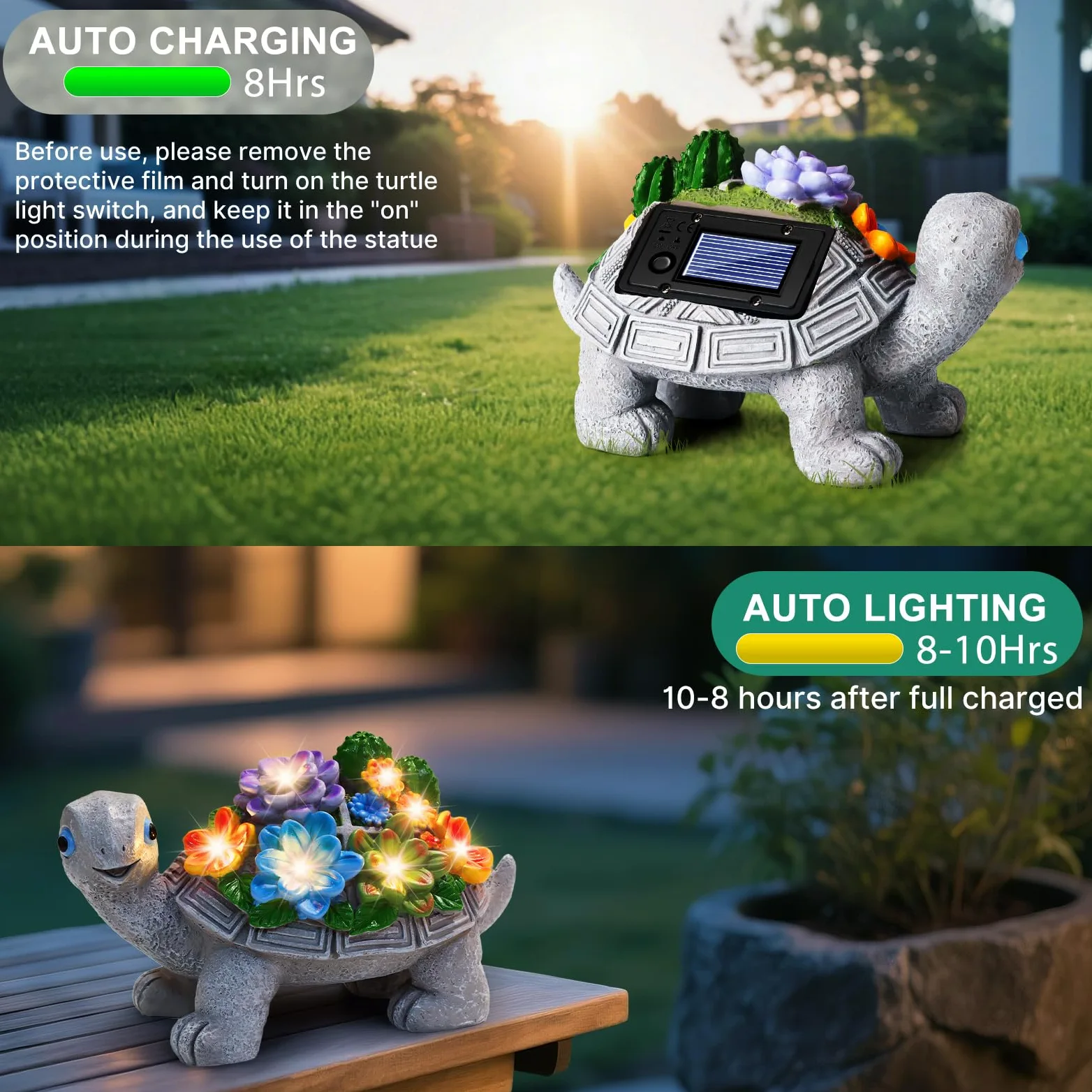 Decoracion Jardin Exterior de Tortuga, Linkax Regalo Dia de la Madre Originales, Adornos Jardin Exterior con suculentas y Luces solares LED, Regalo Original Navidad para Mujeres Hombre Madre