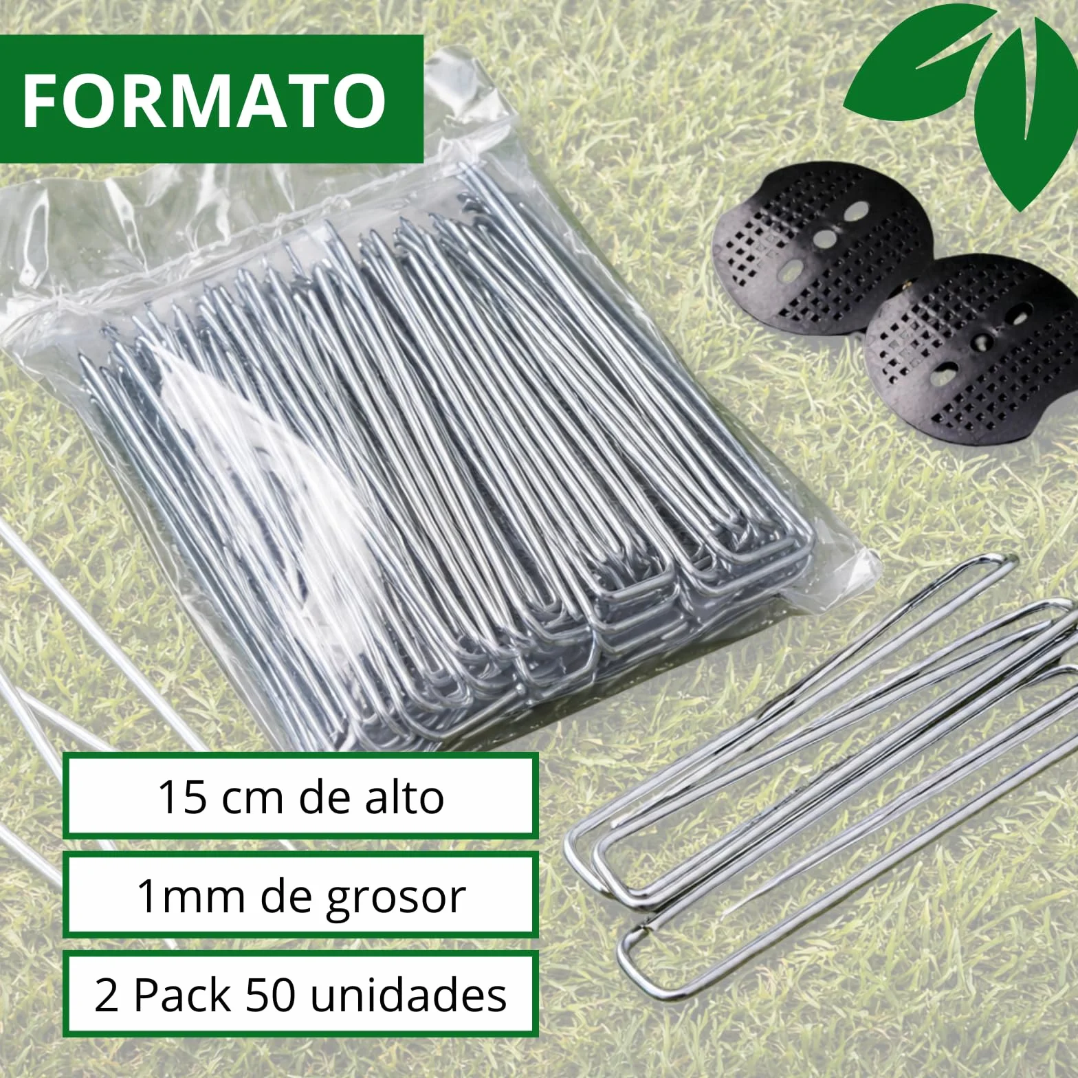 PLANTAWA Piquetas de Metal 100 Unidades | Anclaje para césped Artificial, Malla antihierbas y Lonas de jardín | Fijación Resistente, instalación rápida y sujeción Estable en Todo Tipo de terrenos
