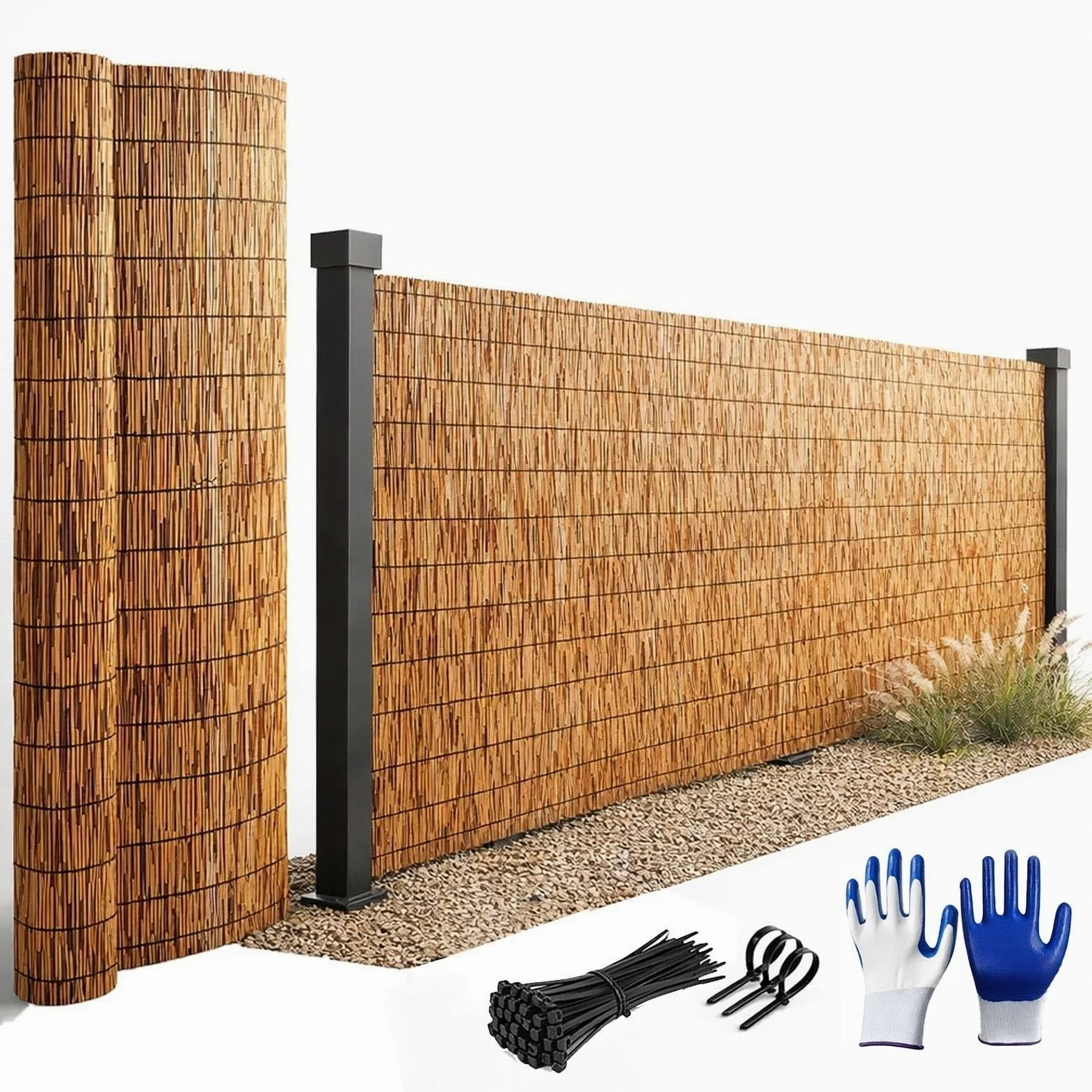Cañizo Natural de Ocultación para Jardín, Rollo de Valla de Caña Ecológica para Privacidad en Balcón y Terraza Exterior, Pantalla Cortavientos Resistente y Fácil Montaje(H 100 * 300 CM)