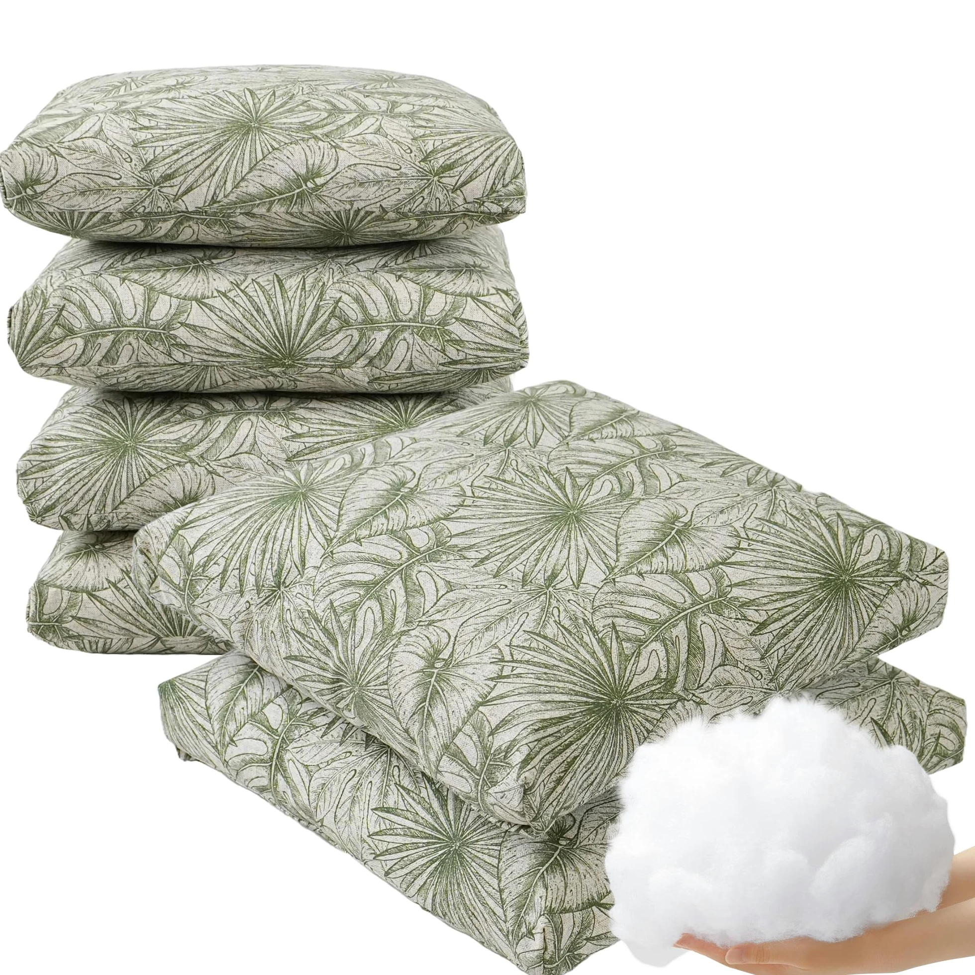 Viste tu hogar Pack 6 Cojines Silla Exterior 40x40cm, Tela Alta Densidad, 50% algodón 50% Poliéster, Impermeables, Resistentes UV Y Desgarro, Lazos De Sujeción,Hoja Gruesa Verde,Fabricado En España