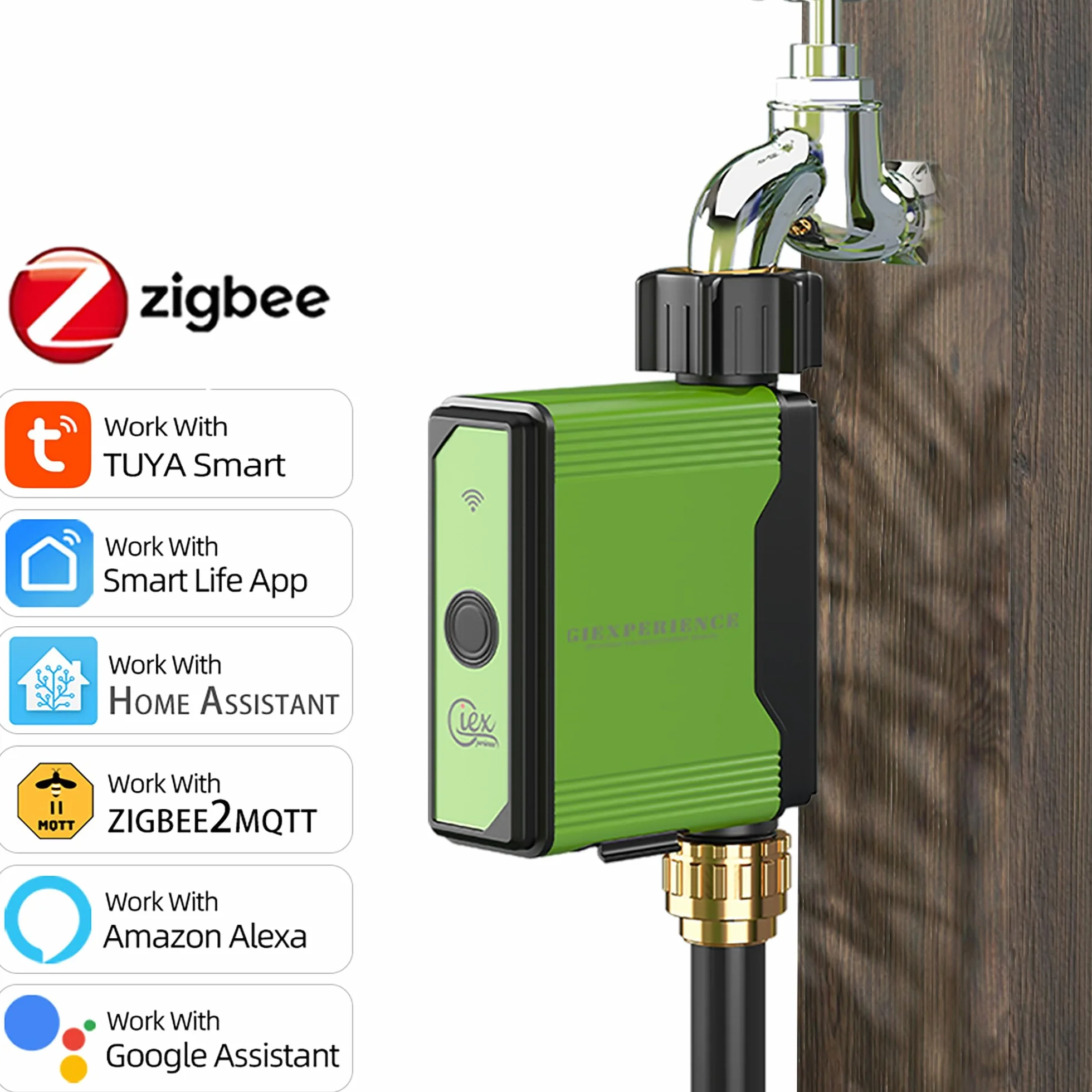 Temporizador de riego Inteligente Zigbee para jardín, Pack de 2 Unidades con medidor de Flujo de turbina Integrado,Compatible con Tuya Smart Life Home Assistant ZHA y Z2M