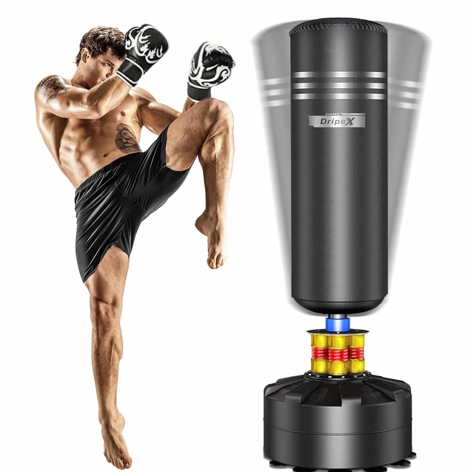 Dripex Saco de Boxeo de Pie para Adultos, Base ABS con Ventosas, Rellenable 80kg