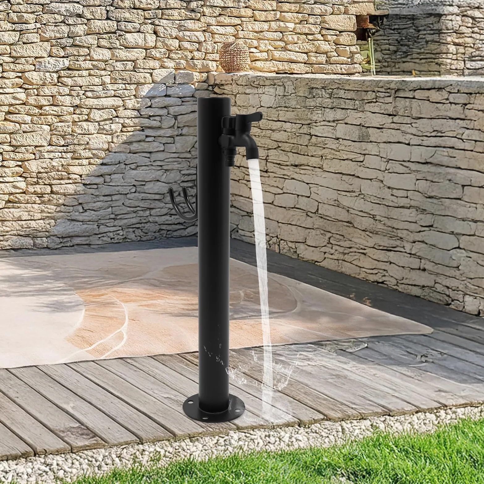 Columna de agua de acero inoxidable de 60 cm, grifo exterior resistente a las heladas, robusto grifo montado en el suelo para jardín, camping y fuente (redondo)