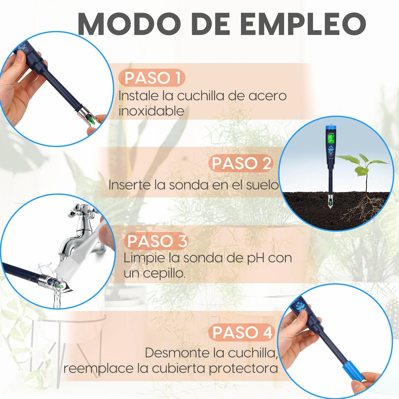 YINMIK Medidor de pH del Suelo, probador Digital de pH del Suelo y la solución, pH medidor Profesional para medir Alimentos, Agua, Carne, Cerveza elaboración, Piscina, Queso, Pan, Invernadero jardín