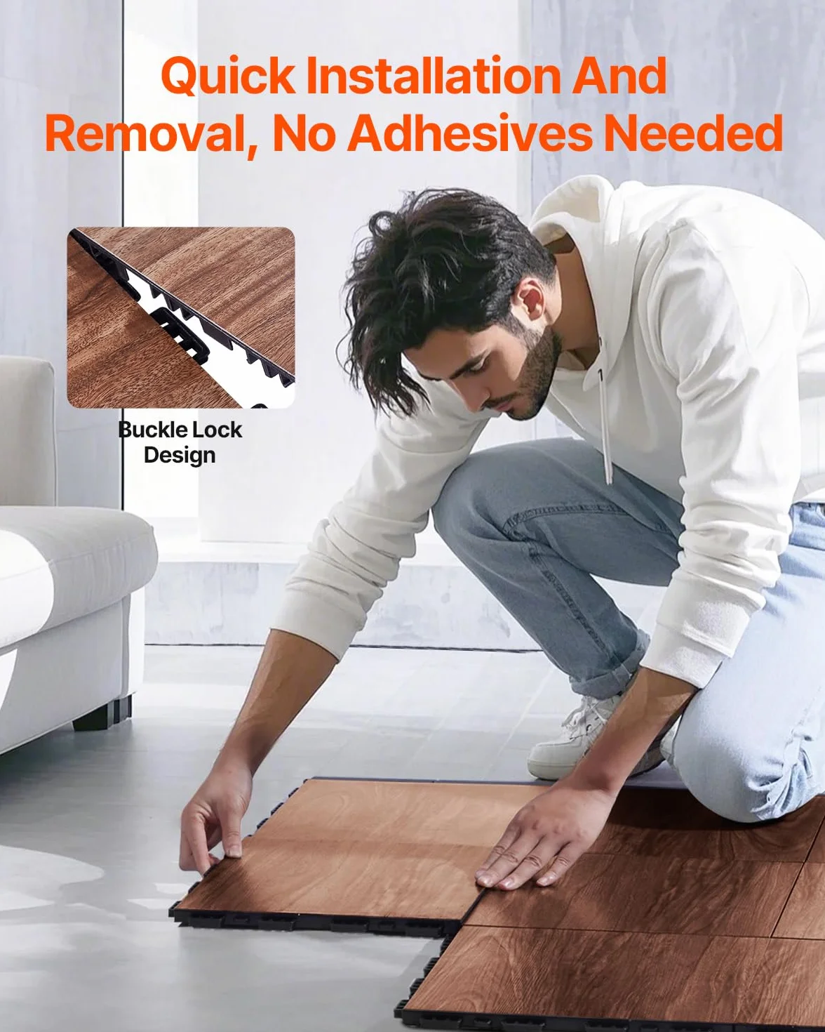 VEVOR Pista de Baile Goma Entrelazadas PP y PVC, 52 Piezas 315x315x17.2 mm, Piso de Baile Portátil con Base Acolchada, Veta de Madera de Roble