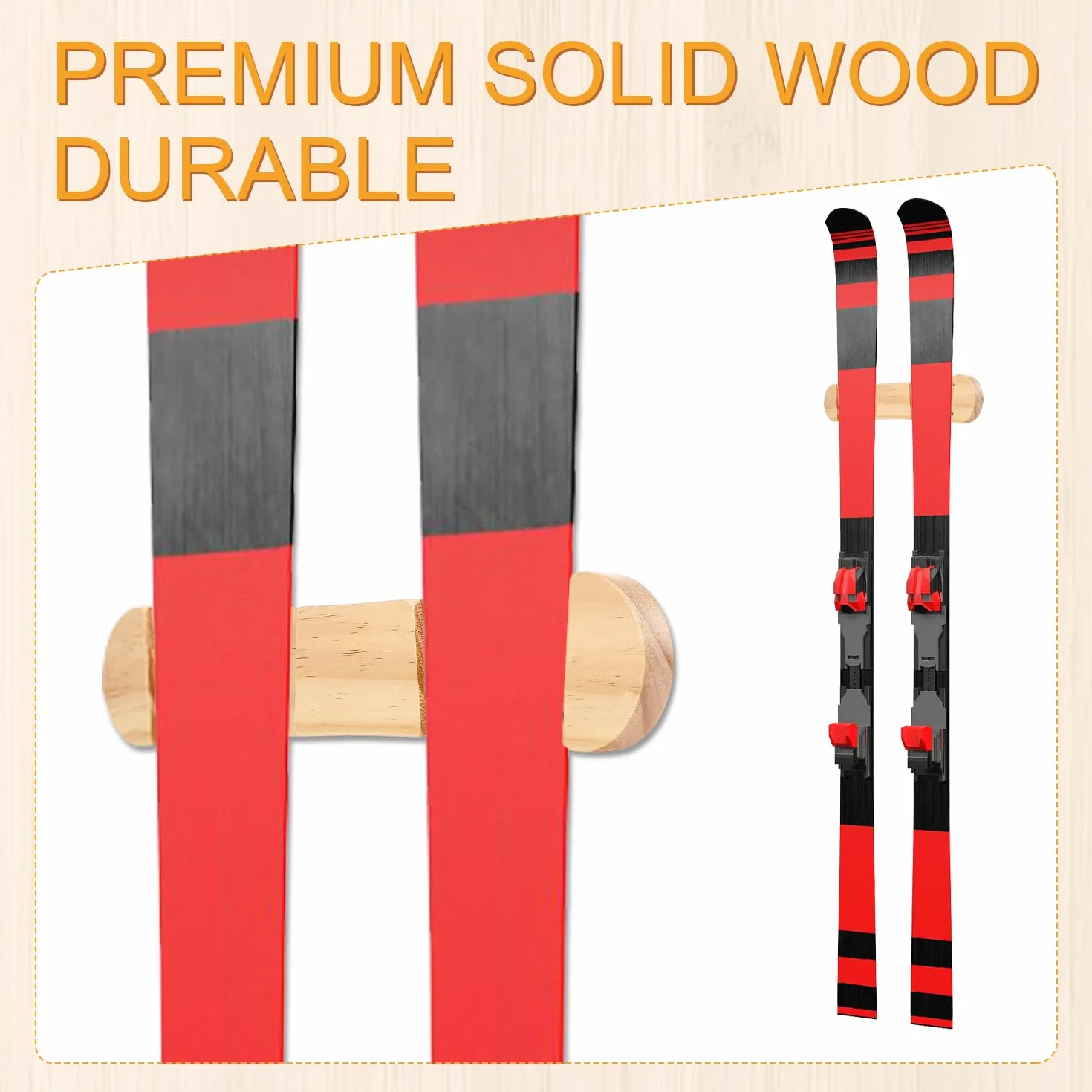 PEUTIER Portaesquís de Madera Minimalista, Colgador de Pared para Snowboard Estante de Exhibición