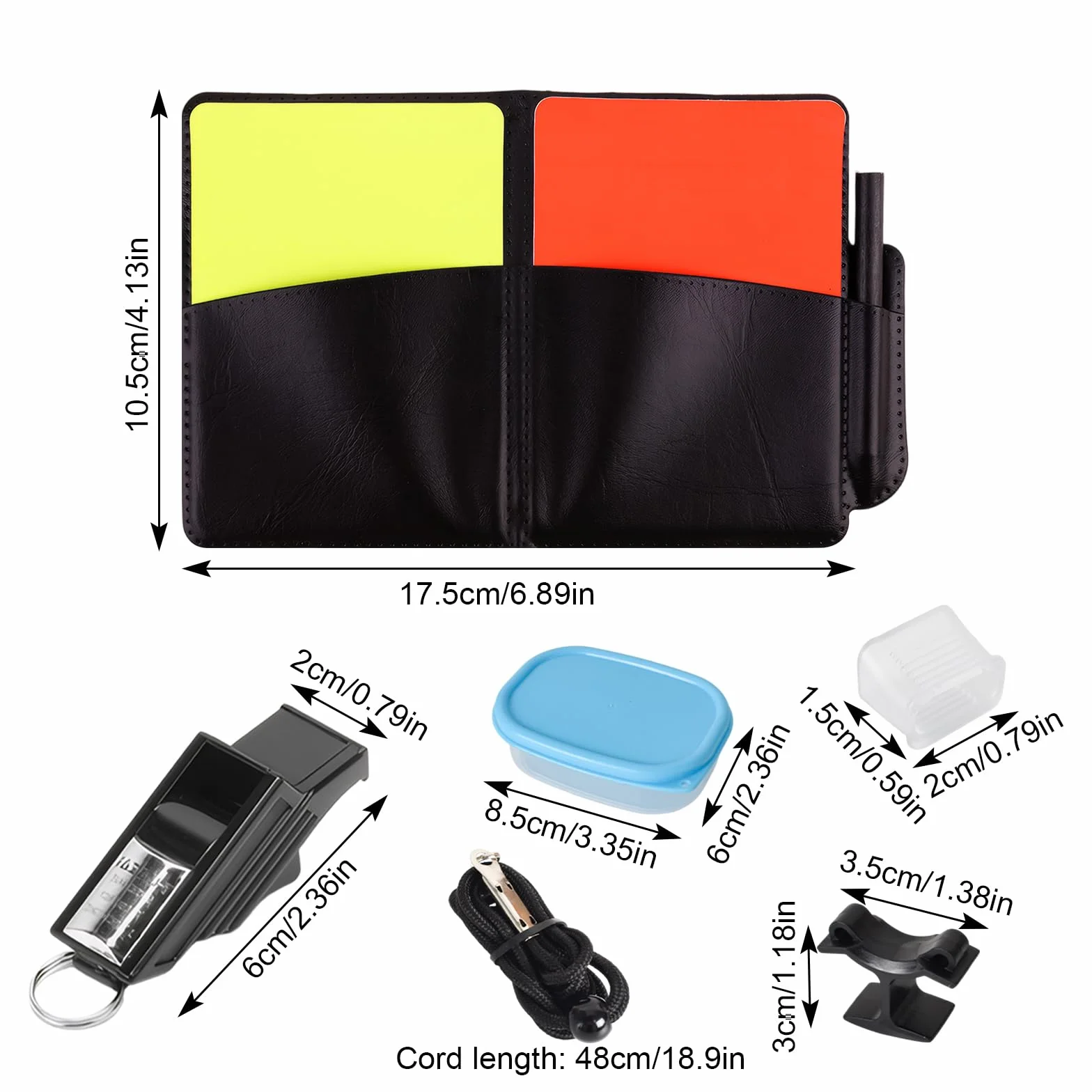Juego de Árbitro Profesional con Silbato, Tarjetas Roja y Amarilla, Tarjetero y Funda Protectora para Fútbol