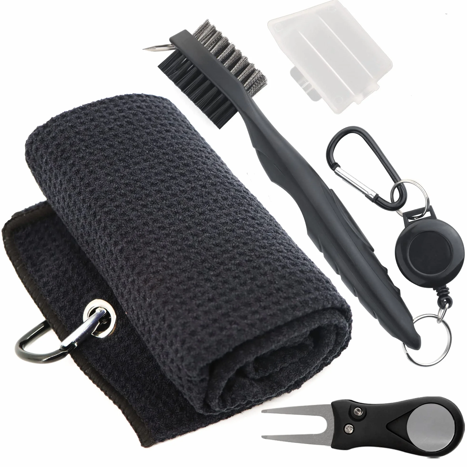 Kit de Accesorios de Golf 3 en 1: Toalla de Microfibra con Clip, Cepillo, Limpiador y Herramienta Divot