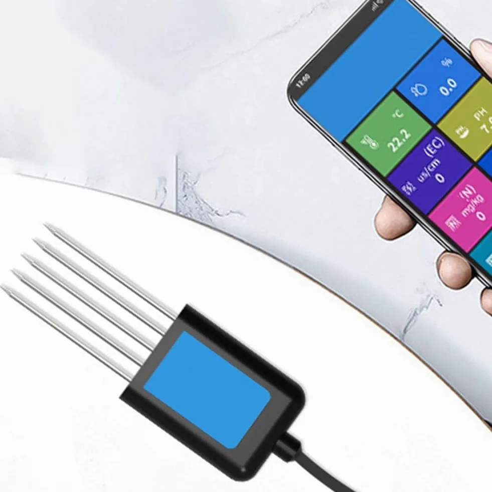 Sensor de suelo USB para temperatura, humedad, pH y NPK, IP68 resistente al agua con sonda de acero inoxidable, medidor rápido para agricultura, horticultura e invernadero, color negro
