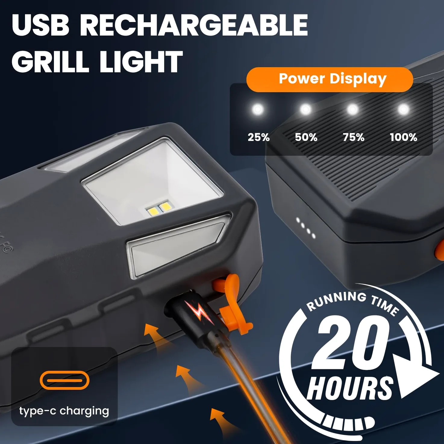 Goldusk Luz de parrilla, para accesorios de parrilla al aire libre, regalo de Navidad, interruptor automático, luz de barbacoa recargable
