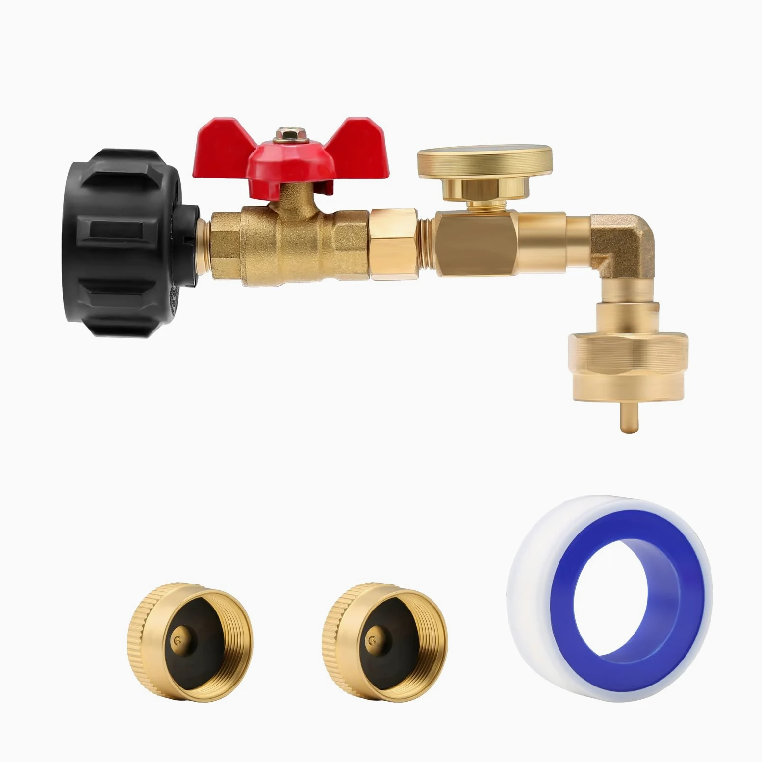 Adaptador de propano de 1 libra a 20 libras, adaptador de codo de repuesto de propano QCC1 con medidor y válvula de control de encendido y apagado para tanque de propano de 1 libra para