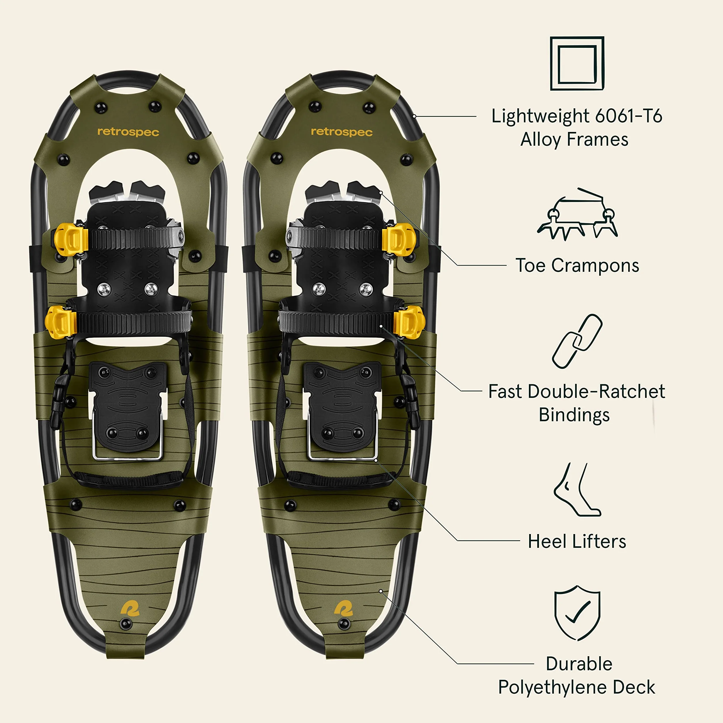 Retrospec Drifter Raquetas de Nieve para Hombres y Mujeres Marcos de Aluminio Doble Raqueta Zapatos de Nieve Ligeros