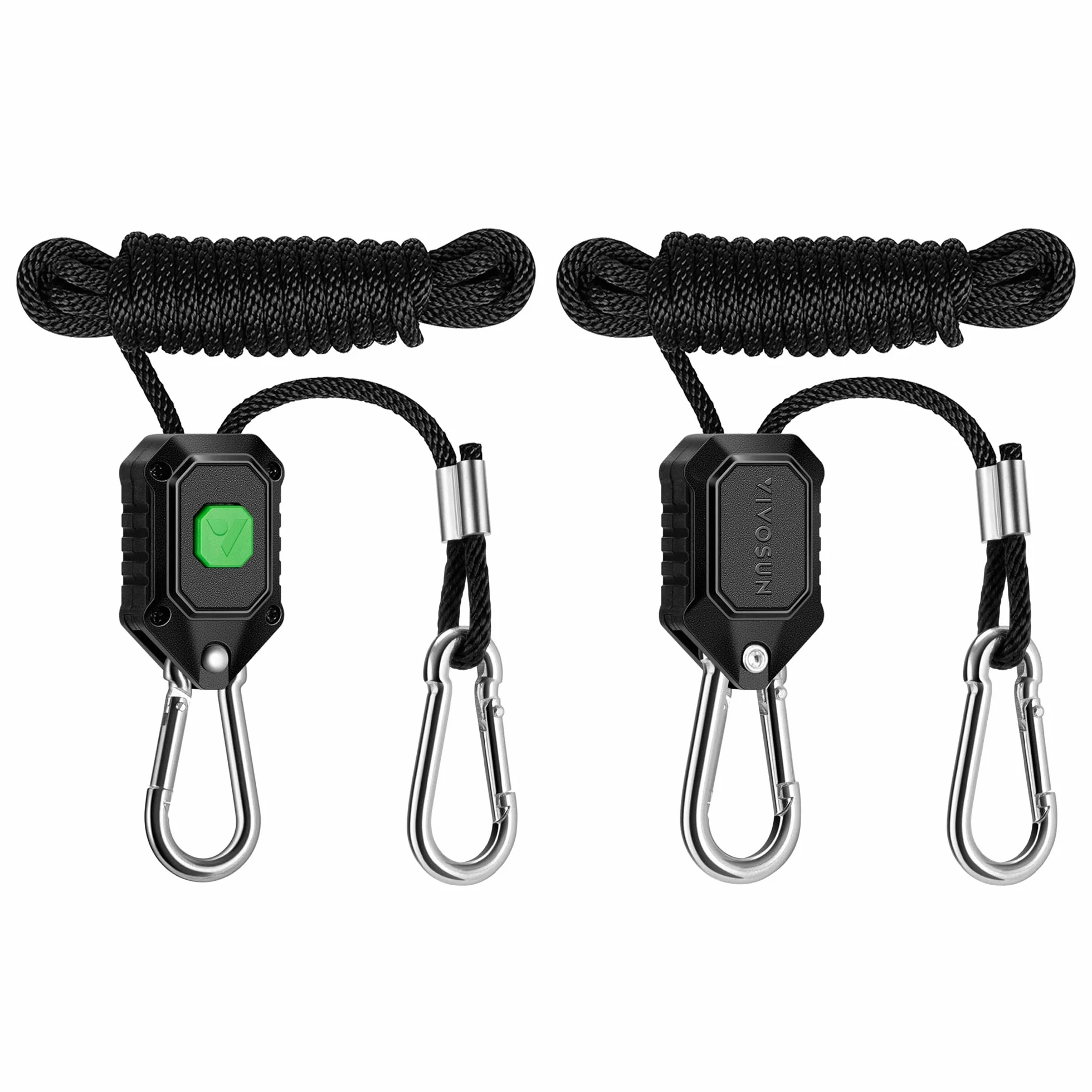 VIVOSUN 1 Par de Perchas Ajustables de 1/8 Pulgadas, Colgador de Cuerda Resistente con Engranajes de Metal Reforzados, Cuerda de 8 Pies de Largo y Capacidad de Peso de 150 Libras para Luz De