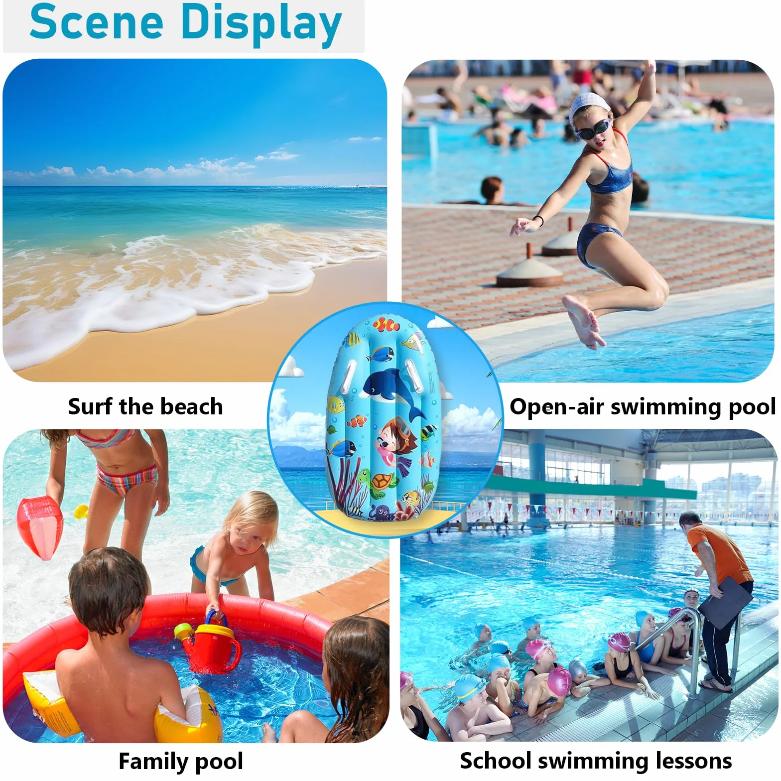 Hillylolly Bodyboard Inflable 94 x 54 CM Tabla Surf Niños Azul