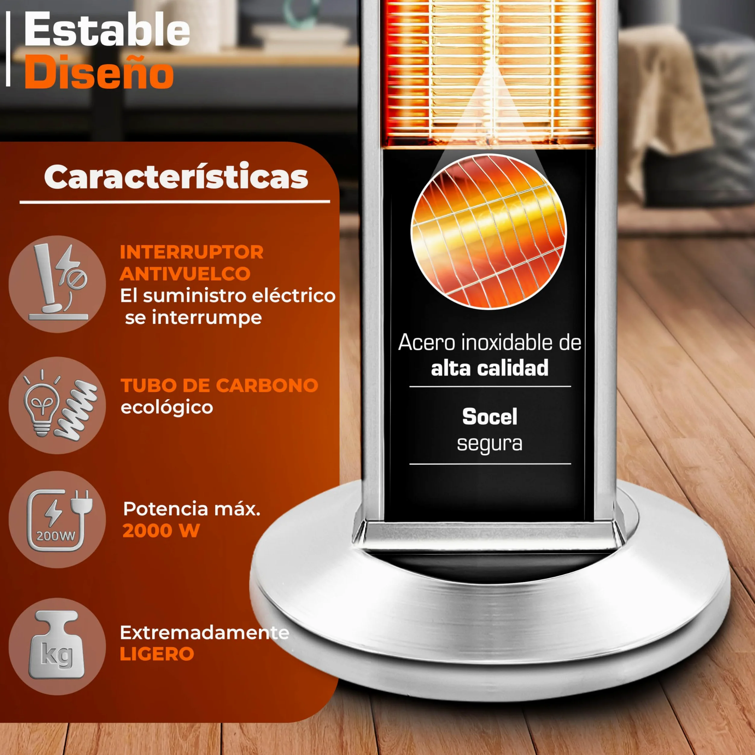 TRESKO Calefactor por Infrarrojos 2000W Control Remoto Estufa Radiante 3 Temperaturas Radiador Eléctrico Exterior Interior Calentador Pantalla LED