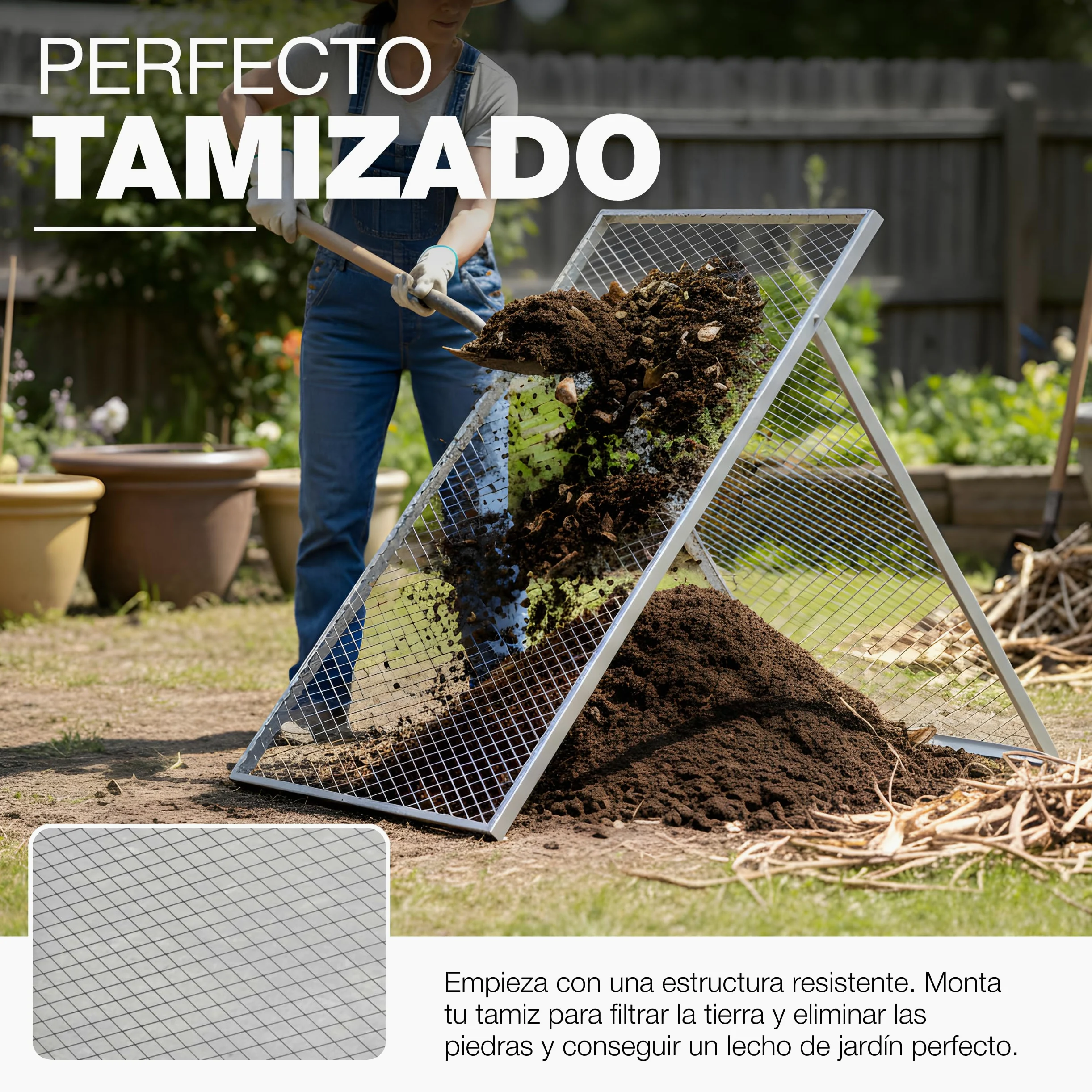 GeZu Impex Tamiz de Tierra 100 x 60 cm Galvanizado en Caliente Criba de Compost